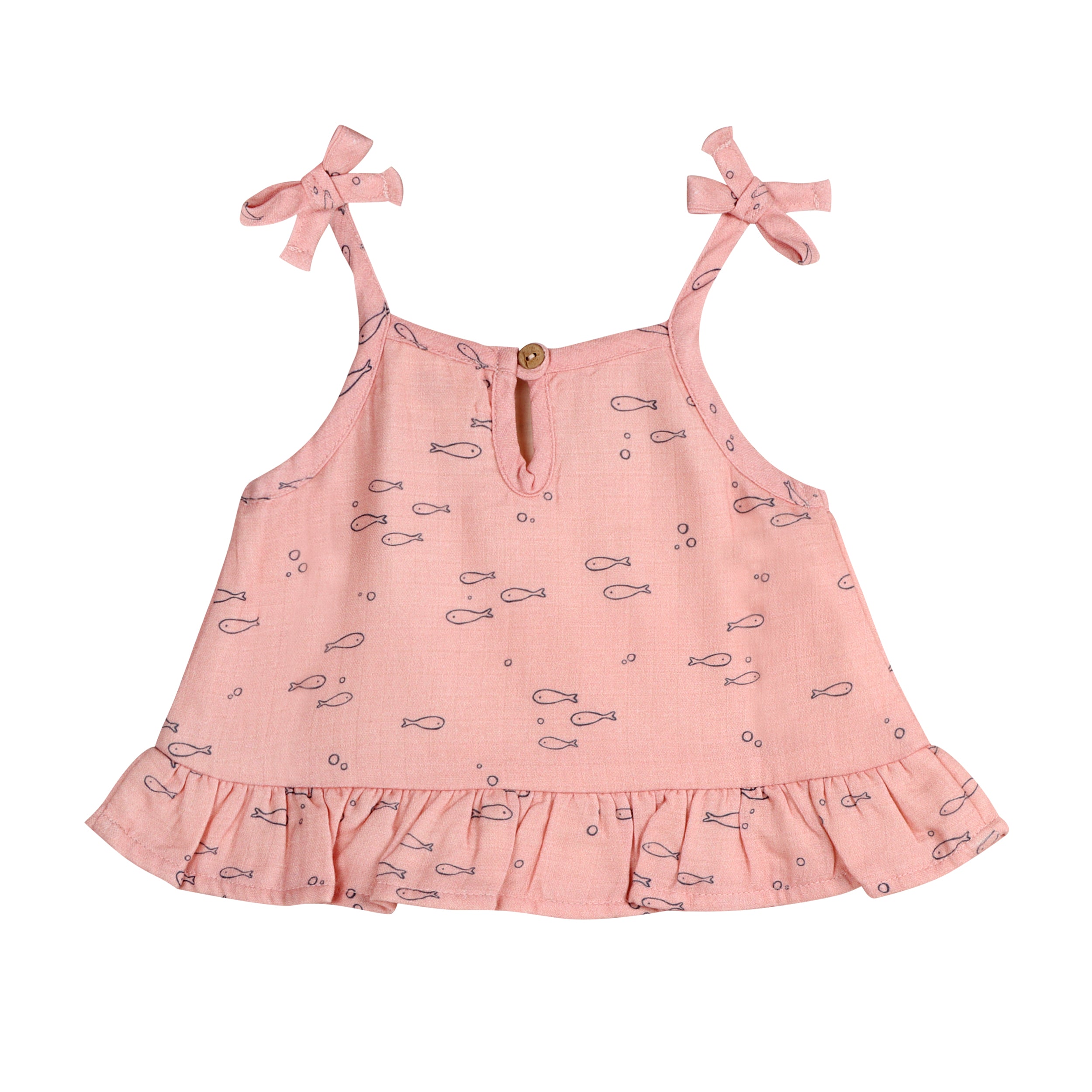 Fishes Shoulder Tie Baby Top & Bottom Set (Organic Muslin)