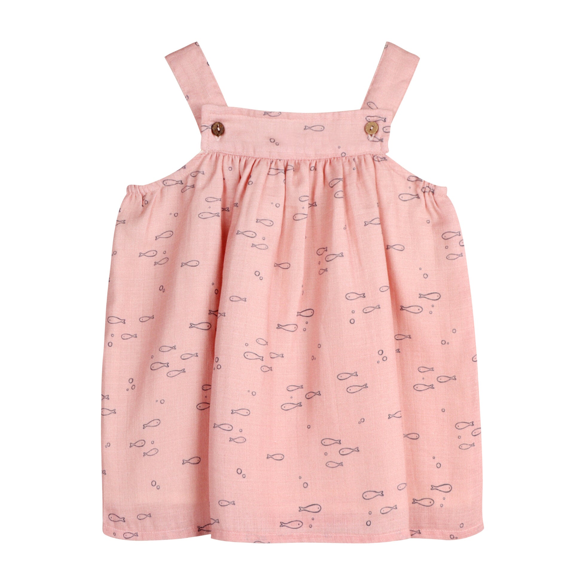 Fishes Shoulder Strap Baby Dress + Bloomer Set (Organic Muslin)