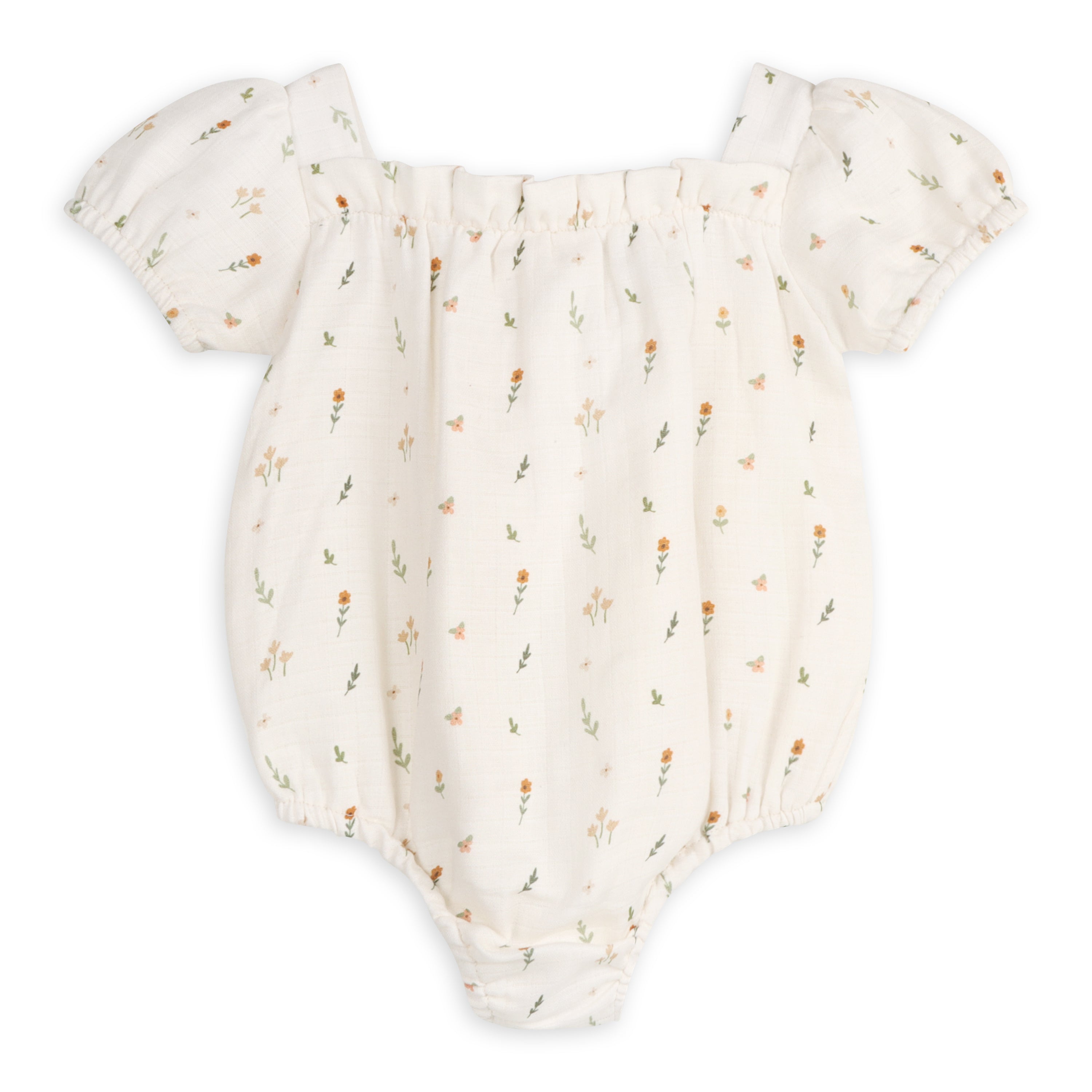 Boho Floral Bow Bubble Baby Romper + Headband Set (Organic Muslin)