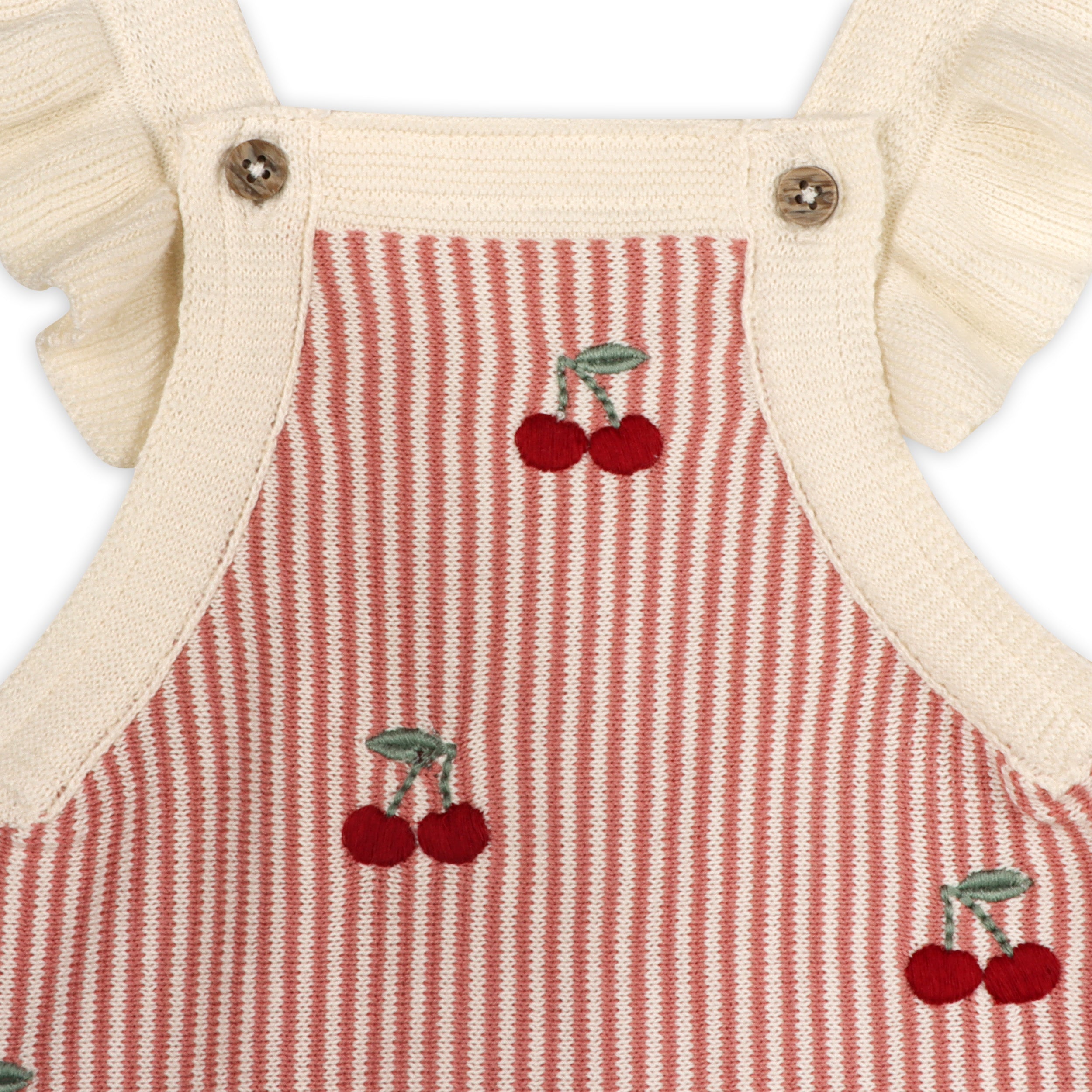 Cherry Stripe Embroidered Baby Ruffle Romper Set (Organic Cotton)
