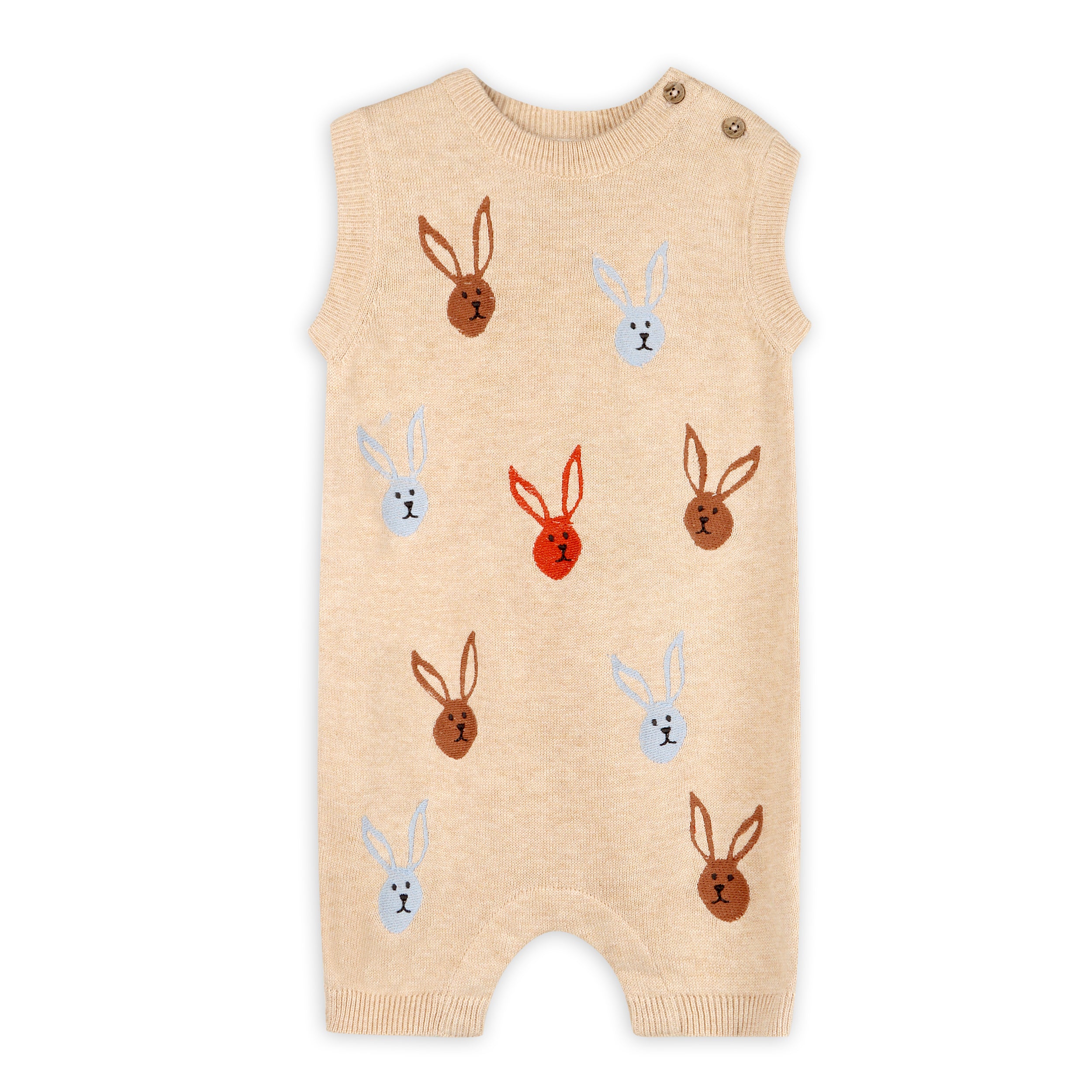 Bunny Rabbit Embroidered Sweater Knit Baby Romper (Organic Cotton)