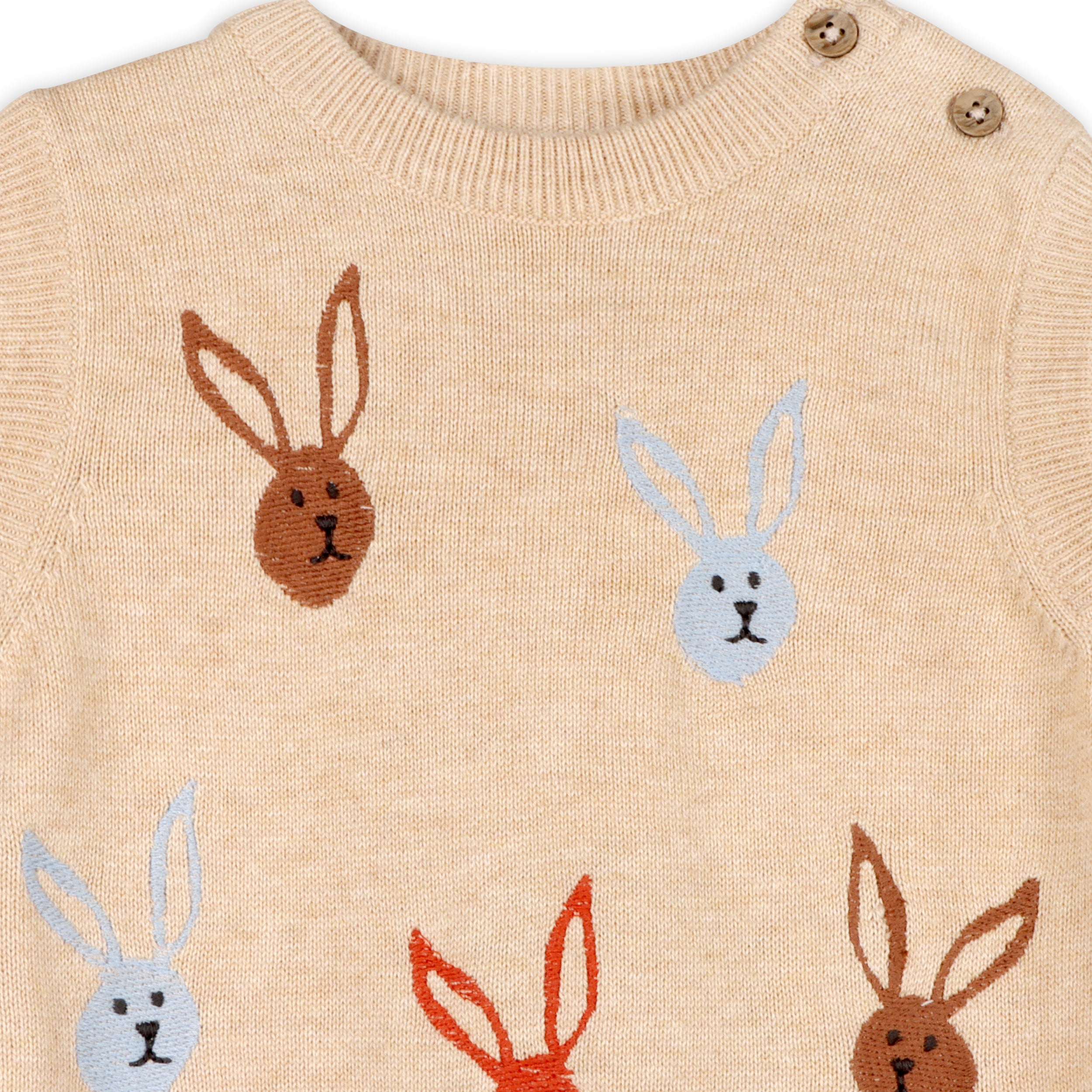 Bunny Rabbit Embroidered Sweater Knit Baby Romper (Organic Cotton)