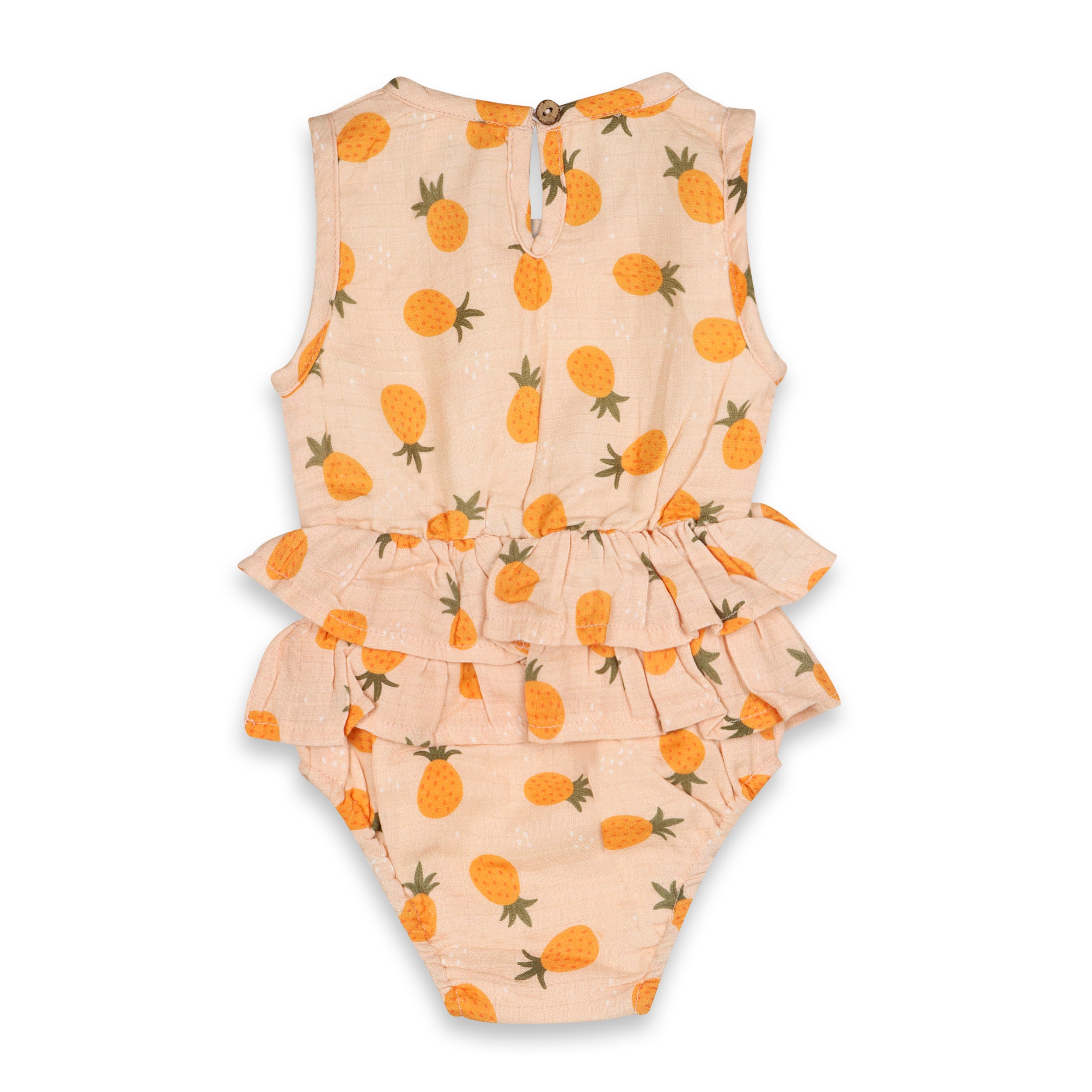 Pineapple 3 Tier Ruffle Short Baby Romper+Headband (Organic Muslin)