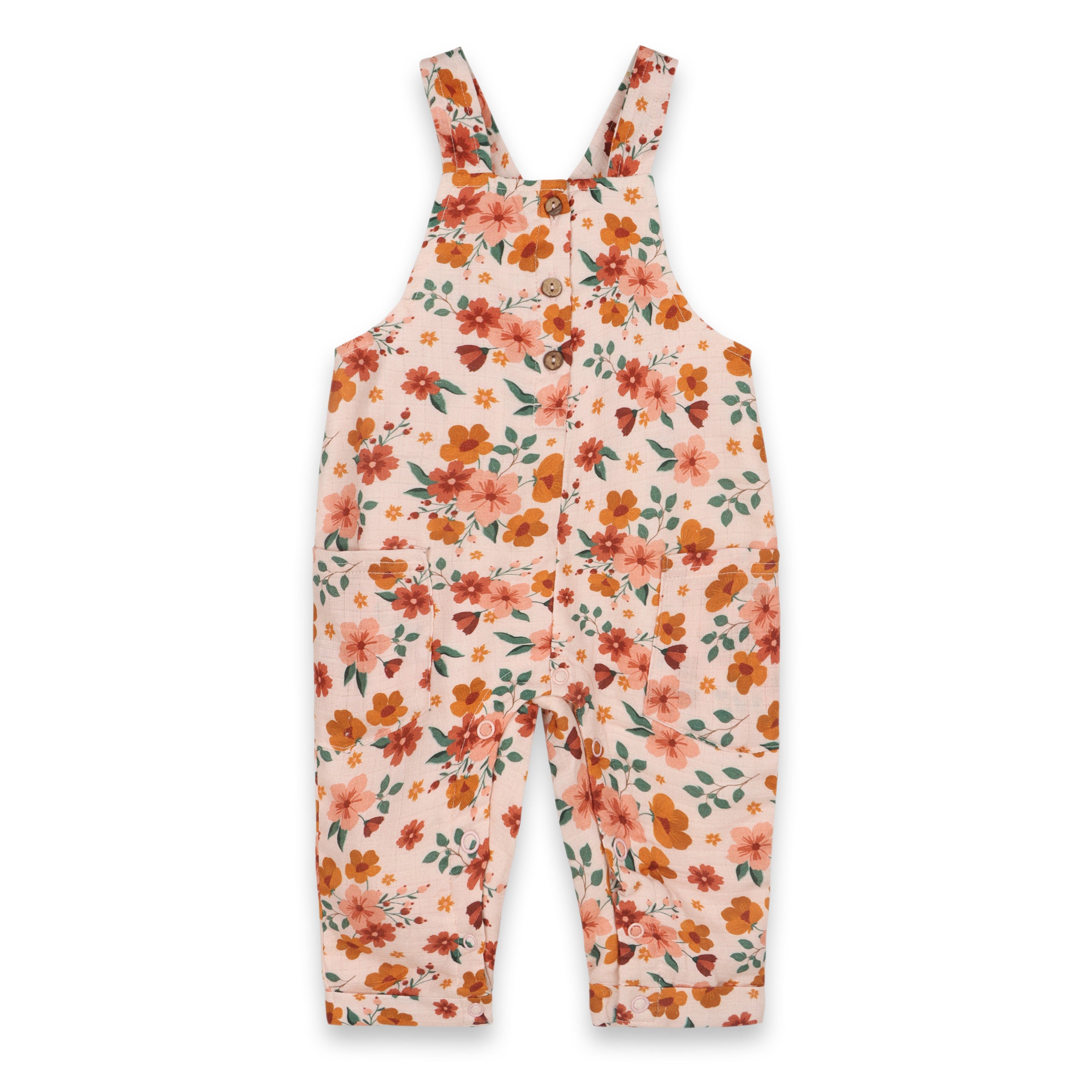 Summer Floral Baby Dungaree + Bodysuit Set (Organic Muslin)