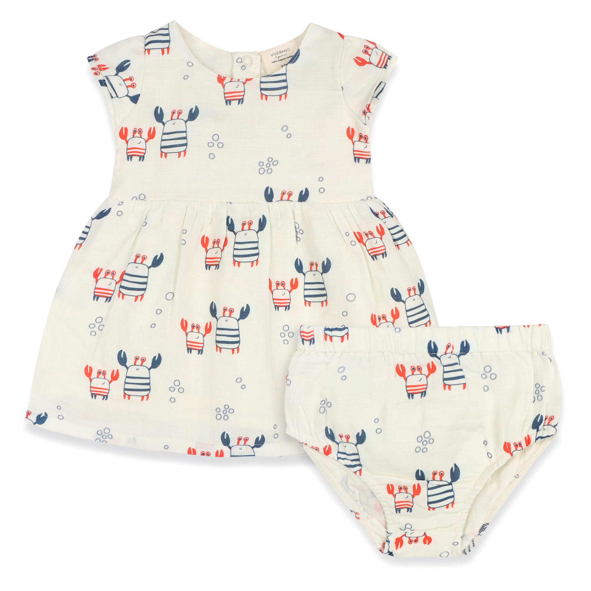 Nautical Crab Cap Sleeve Baby Dress + Bloomer SET (Organic Muslin)