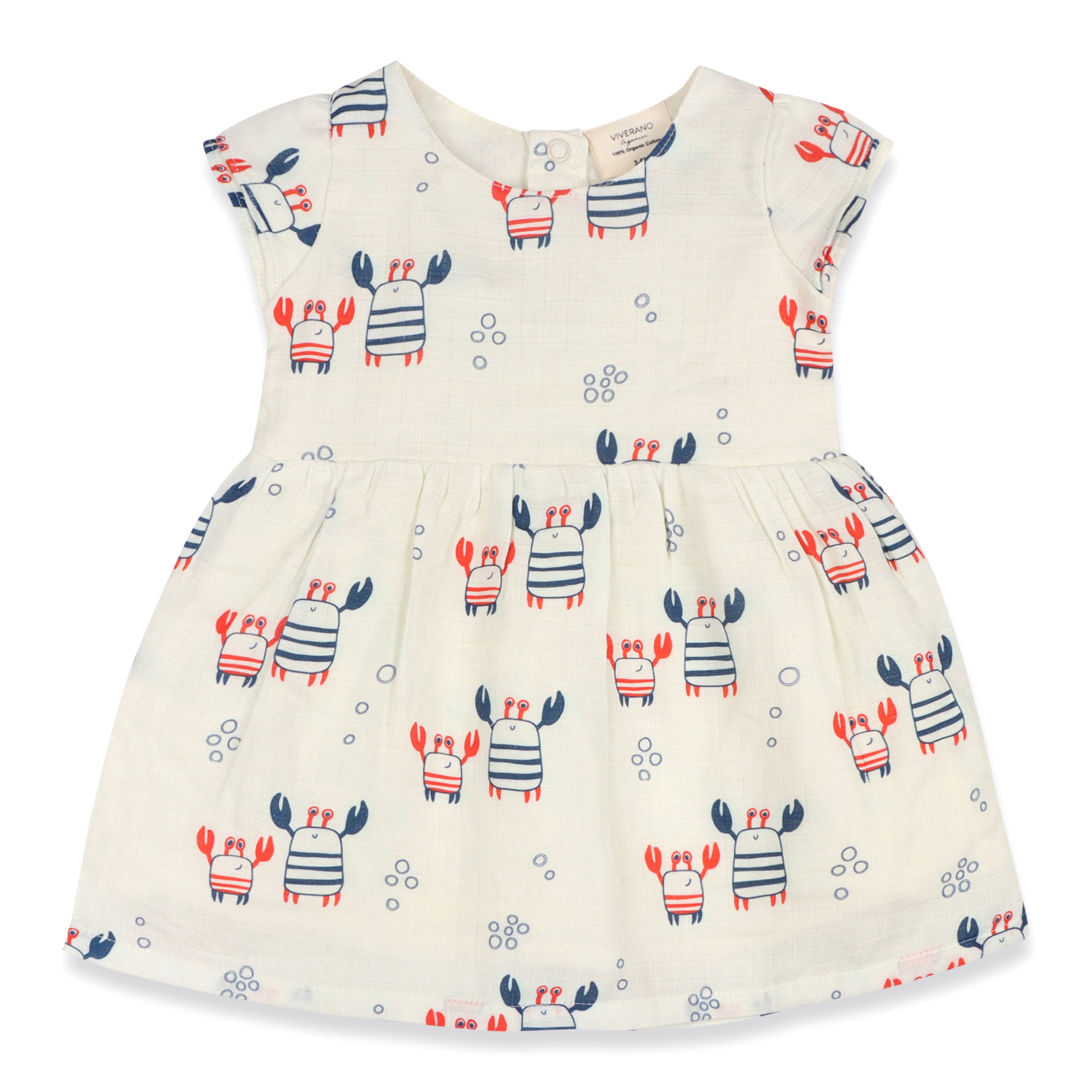 Nautical Crab Cap Sleeve Baby Dress + Bloomer SET (Organic Muslin)