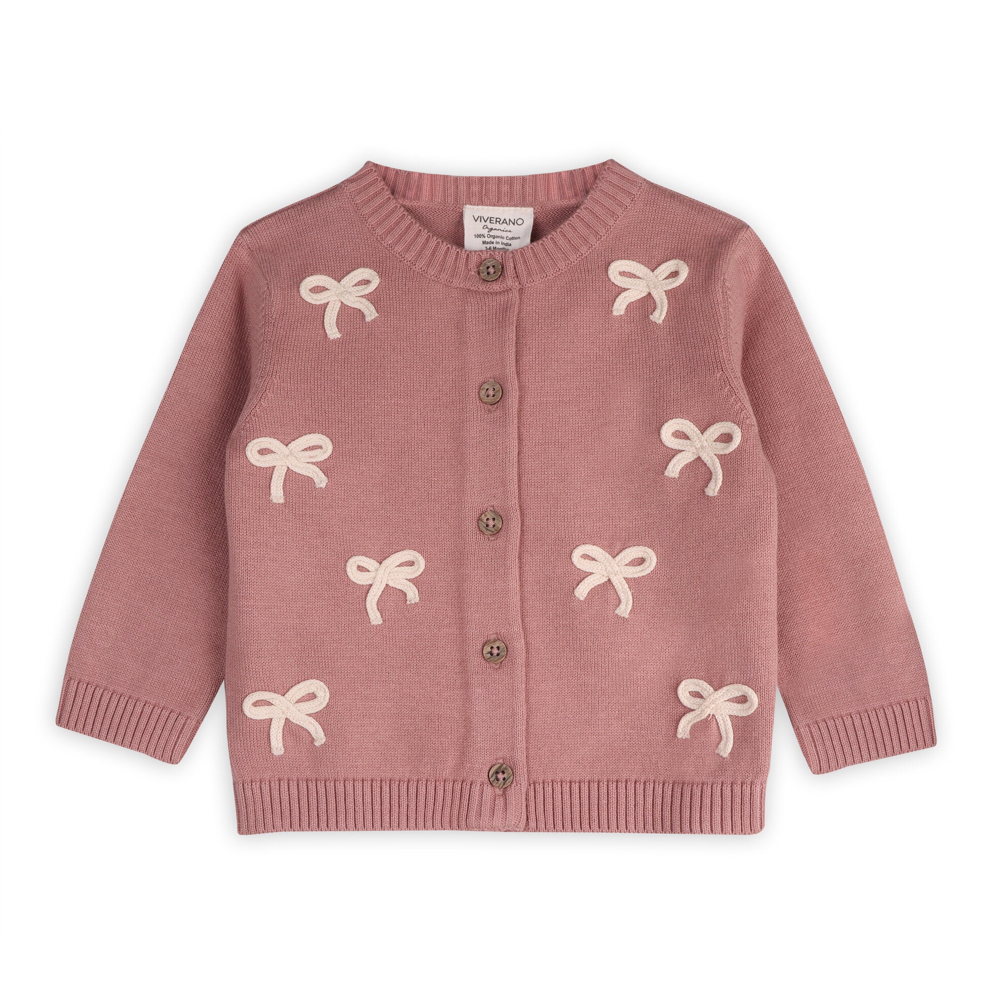 Zoe Bow Sweater Knit Baby Button Cardigan (Organic)