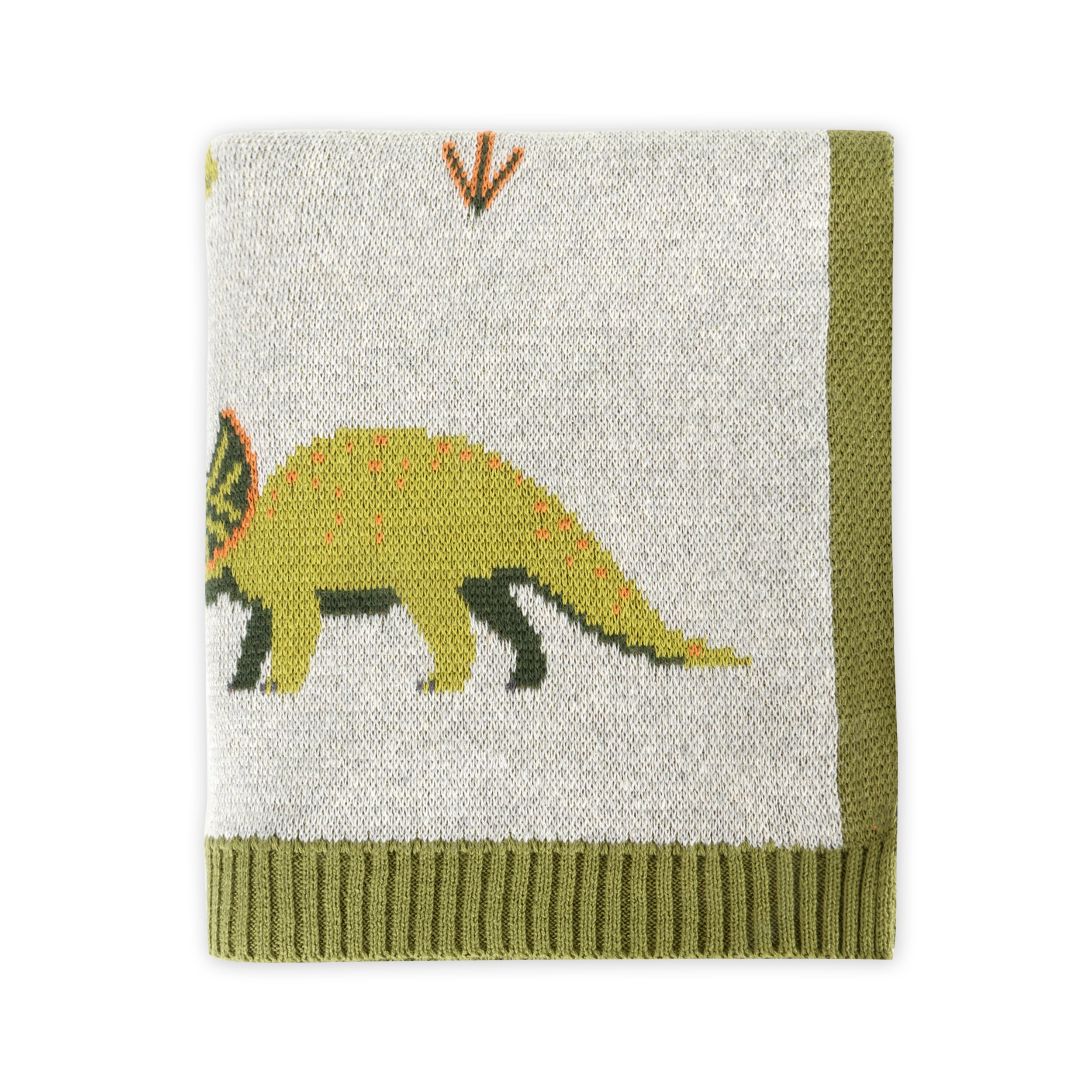 Green Dinosaur - Organic Cotton Jacquard Sweater Knit Baby Blankets
