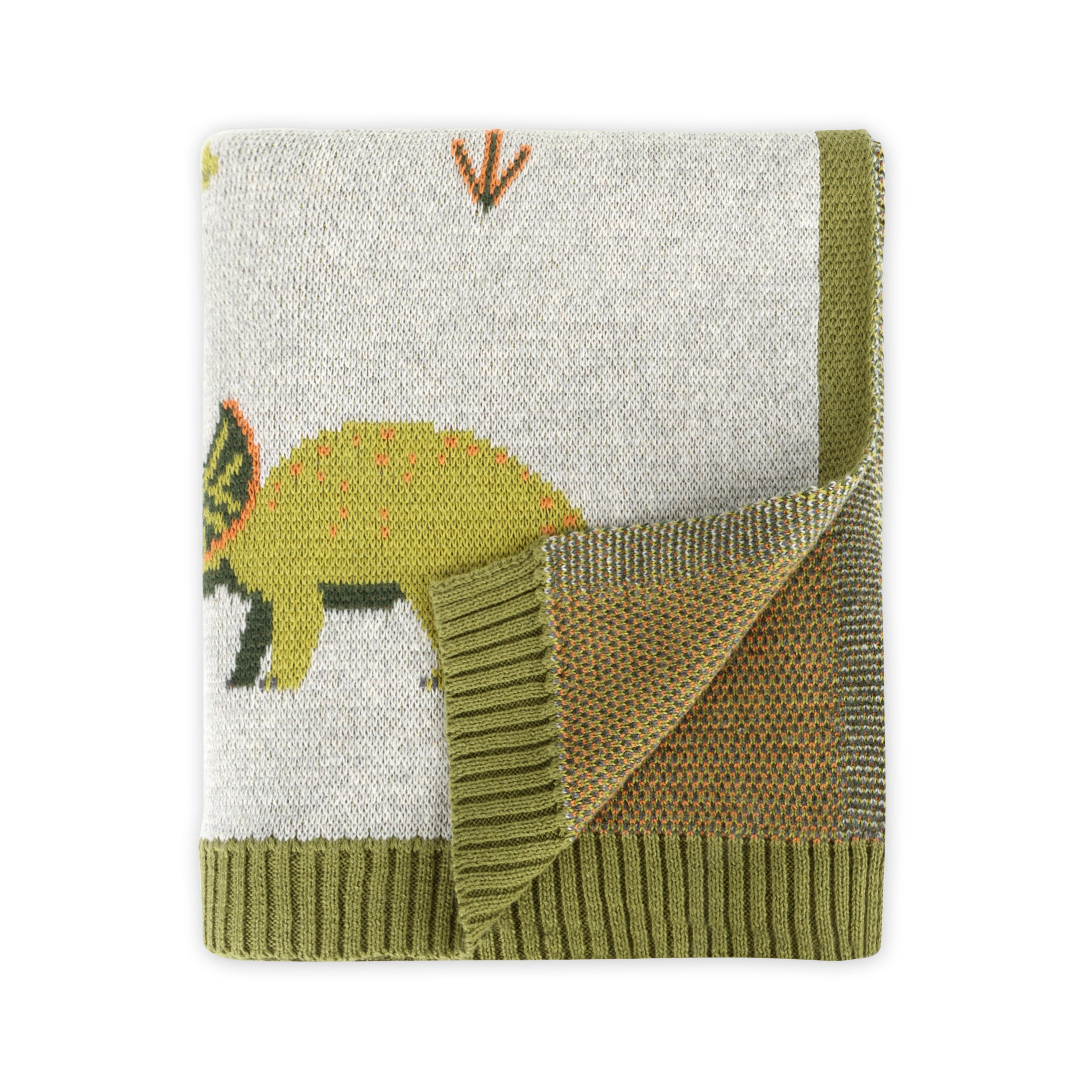 Green Dinosaur - Organic Cotton Jacquard Sweater Knit Baby Blankets