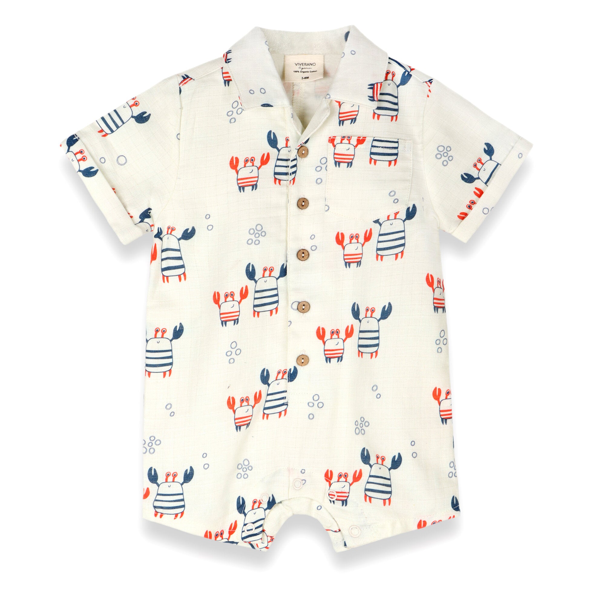 Nautical Crab Collar & Button Baby Romper (Organic Muslin)