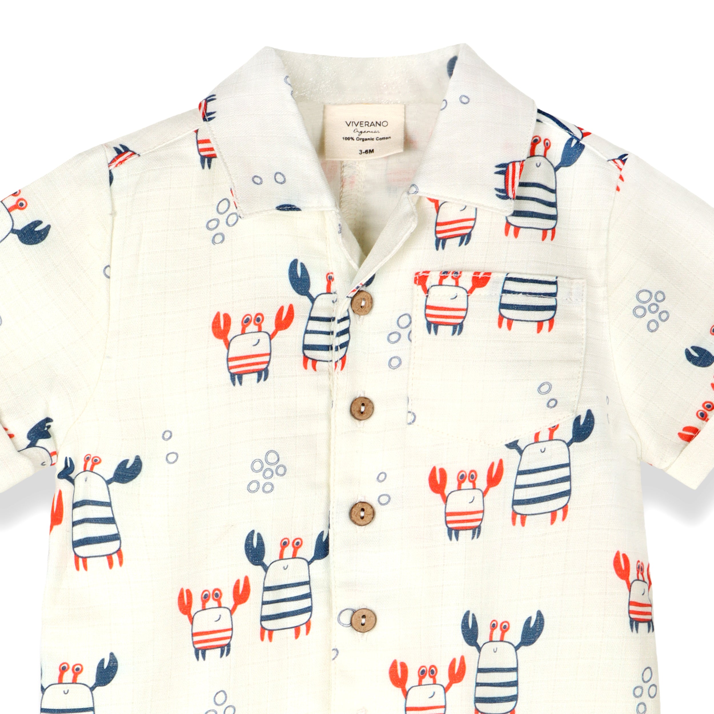 Nautical Crab Collar & Button Baby Romper (Organic Muslin)
