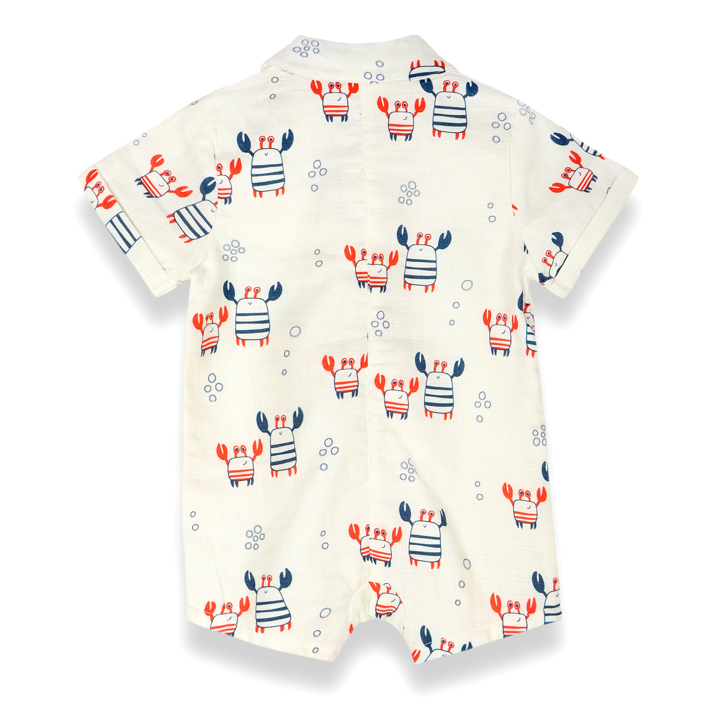 Nautical Crab Collar & Button Baby Romper (Organic Muslin)