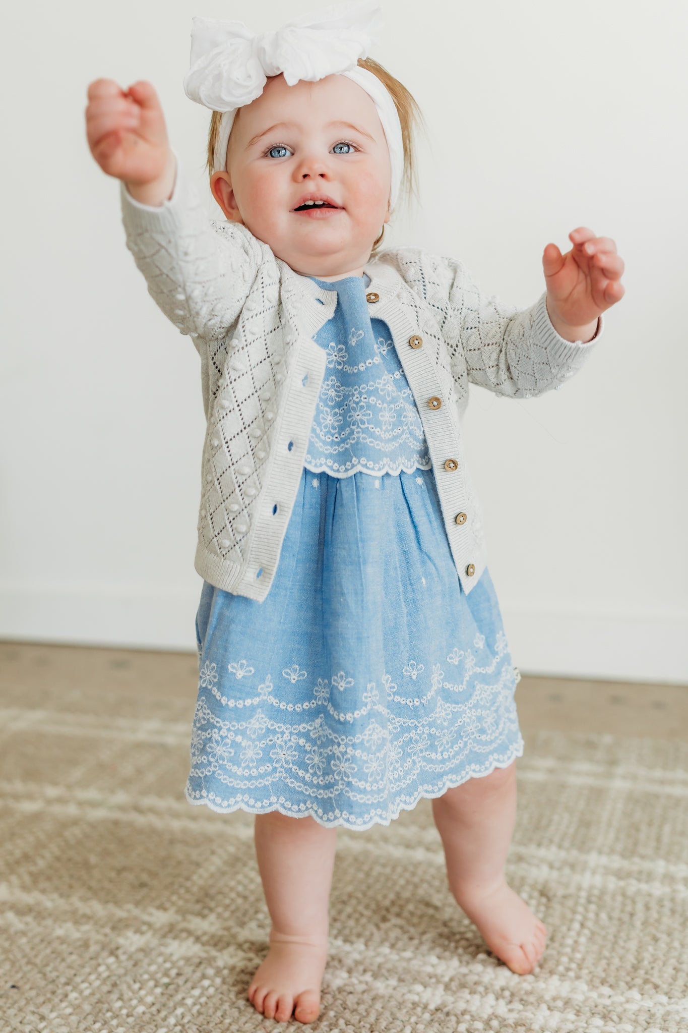 Dobby Pointelle Sweater Knit Baby Cardigan (Organic Cotton)