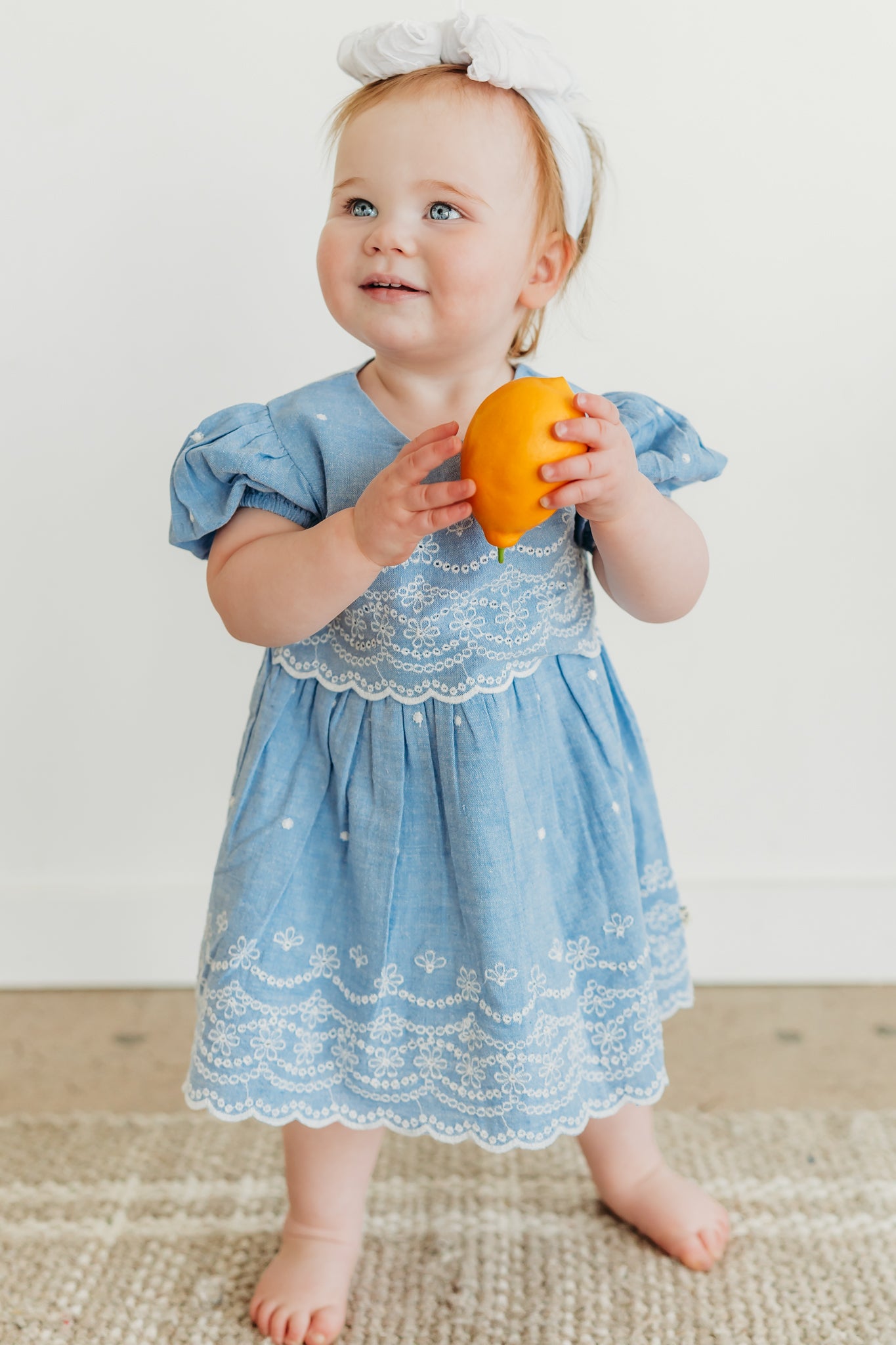 Isla Chambray Baby Girl Dress + Bloomer (Organic Cotton)
