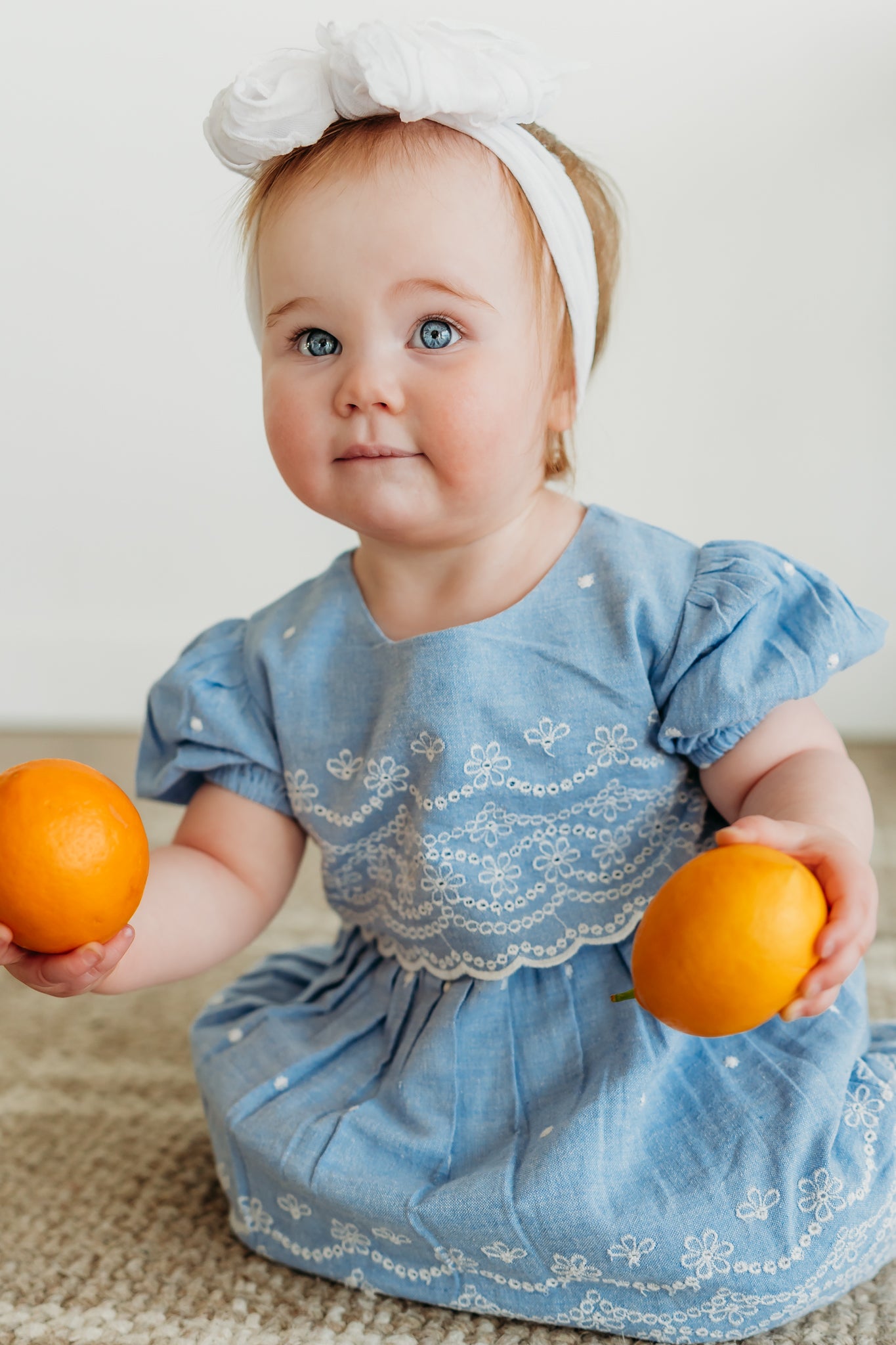 Isla Chambray Baby Girl Dress + Bloomer (Organic Cotton)