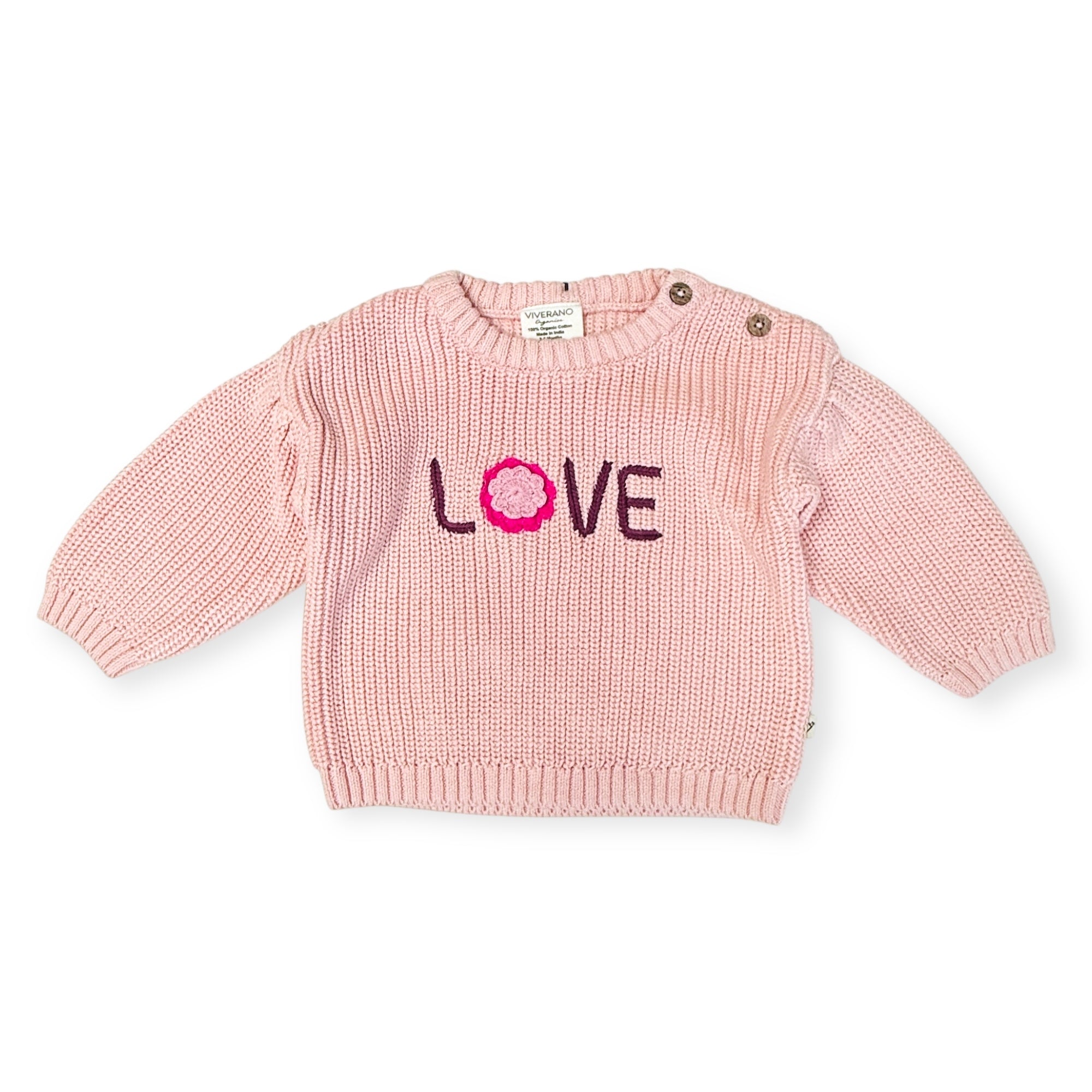 LOVE Embroidered Sweater Knit Baby Pullover (Organic Cotton)