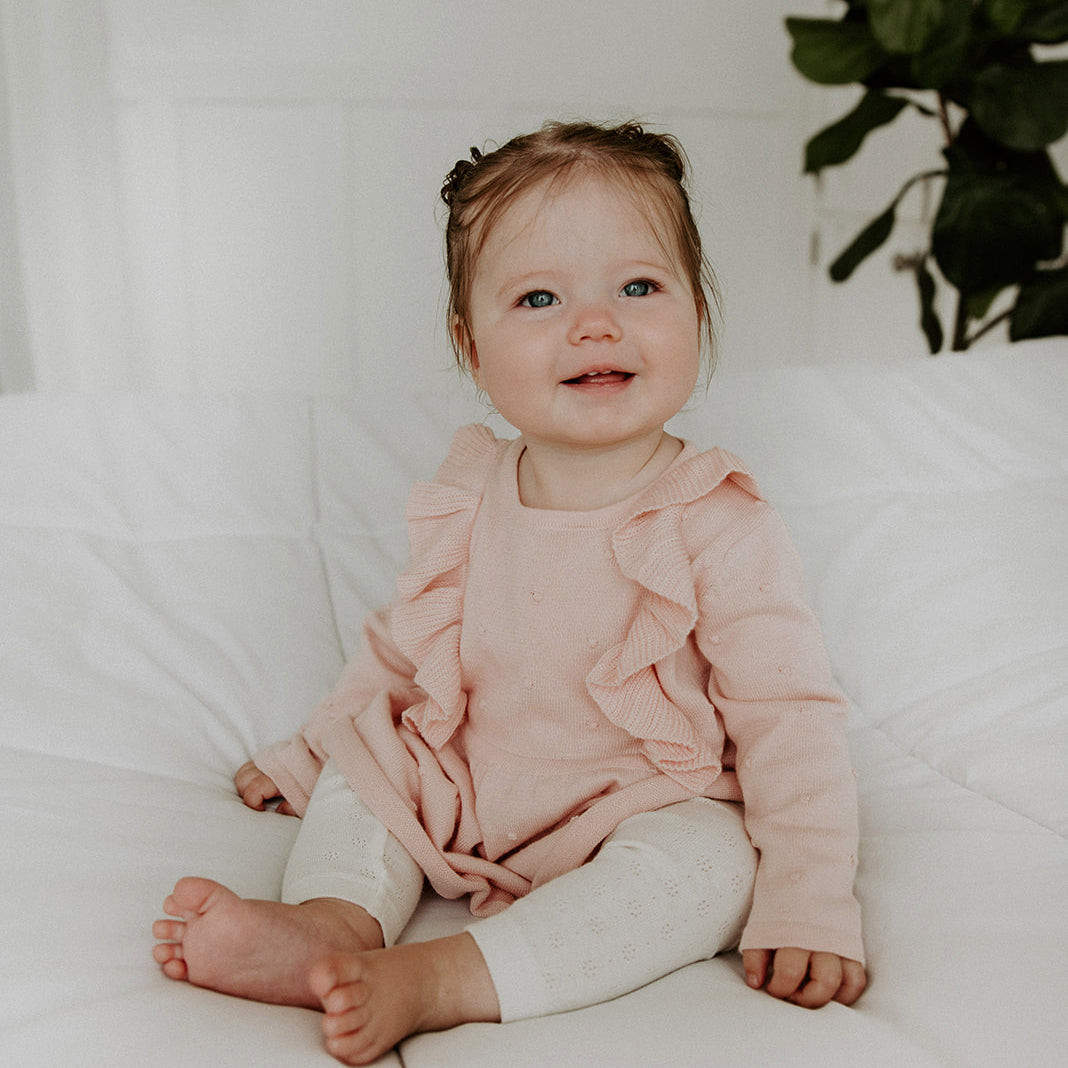 Milan Knit Long Sleeve Ruffle Dress with Bobbles - Organic Cotton