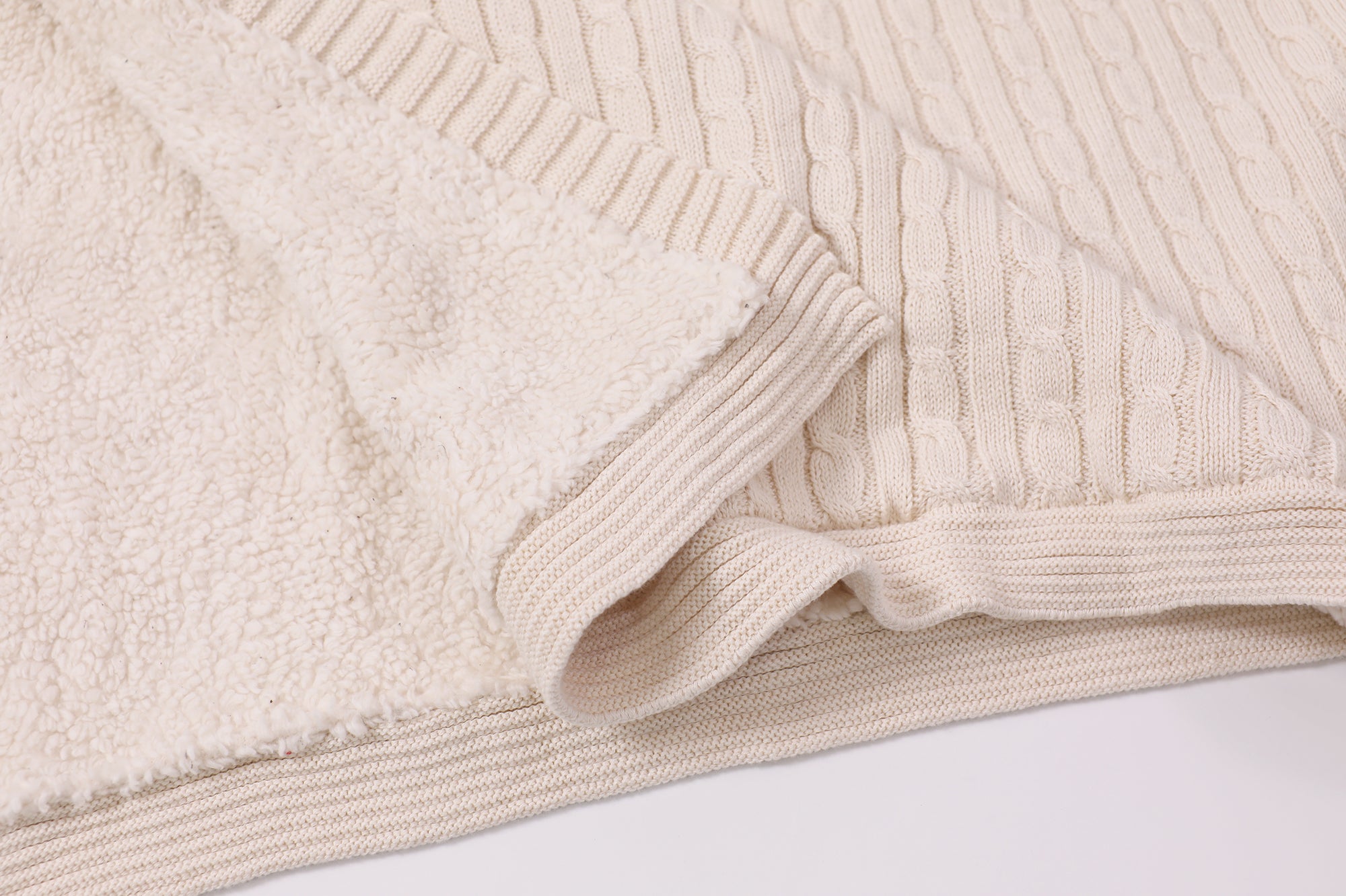 Cozy Sherpa Cable Knit Baby Blanket (Organic Cotton)