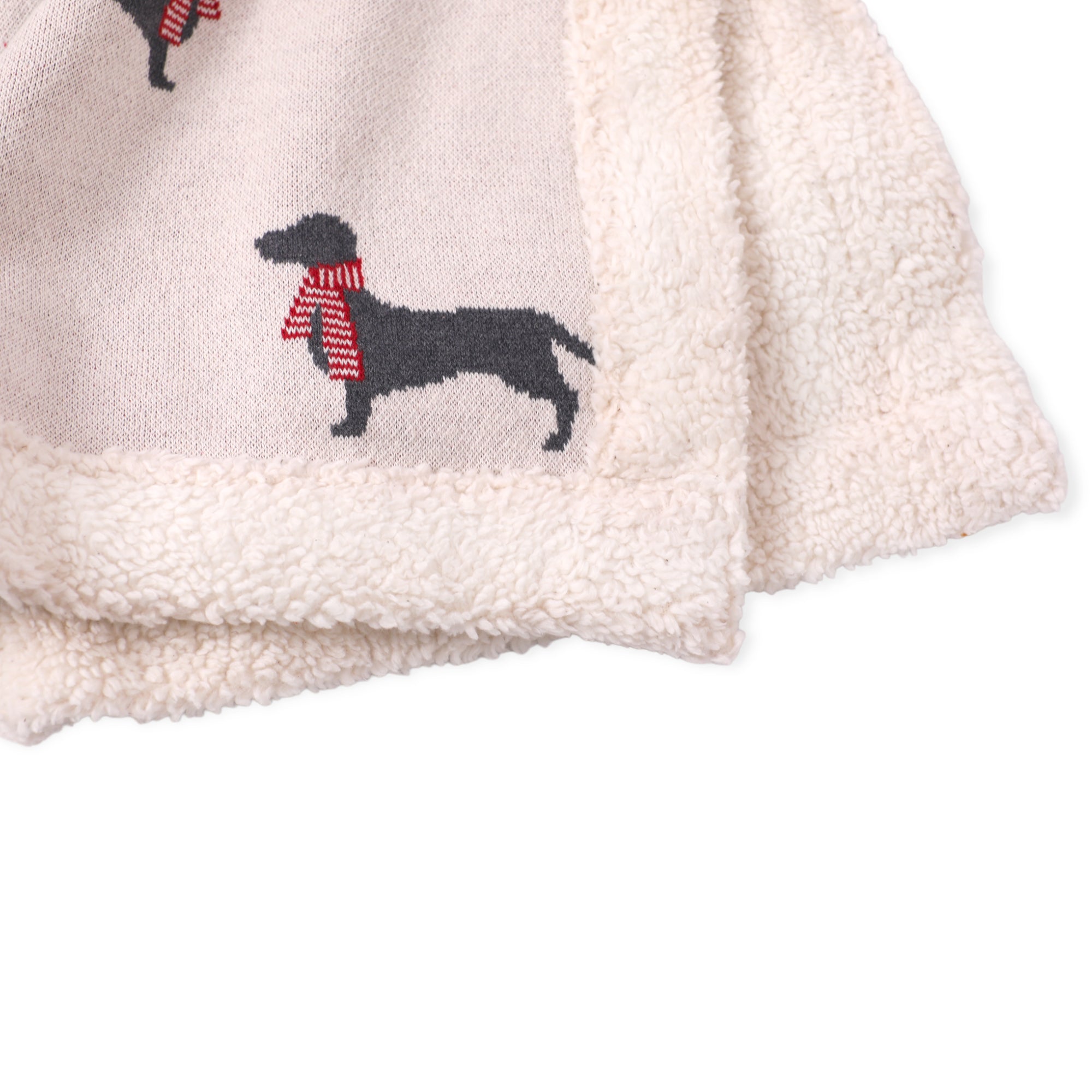 London Scarf Dog Cozy Sherpa Jacquard Knit Baby Blanket (Organic)