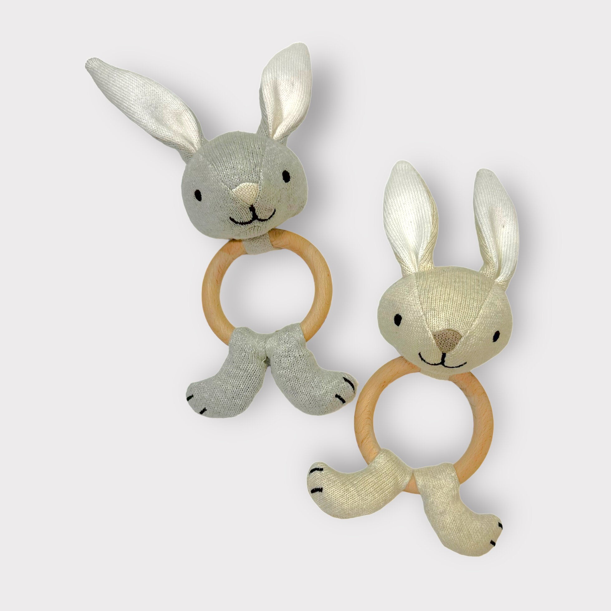 Bunny - Baby Teething Ring Rattle Toy (Organic Cotton / Wood)