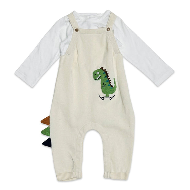Dino Jacquard Knit Baby Overall & Bodysuit Set (Organic Cotton)