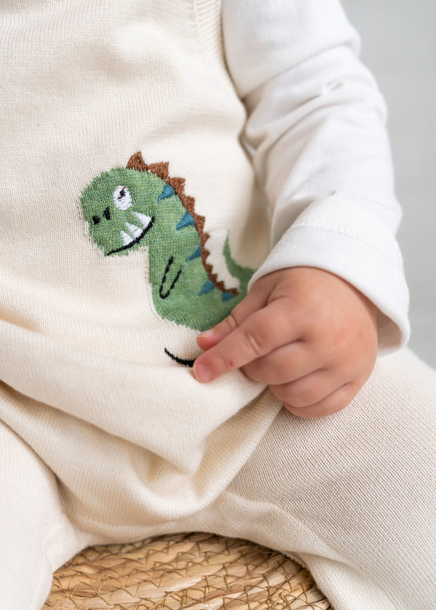 Dino Jacquard Knit Baby Overall & Bodysuit Set (Organic Cotton)