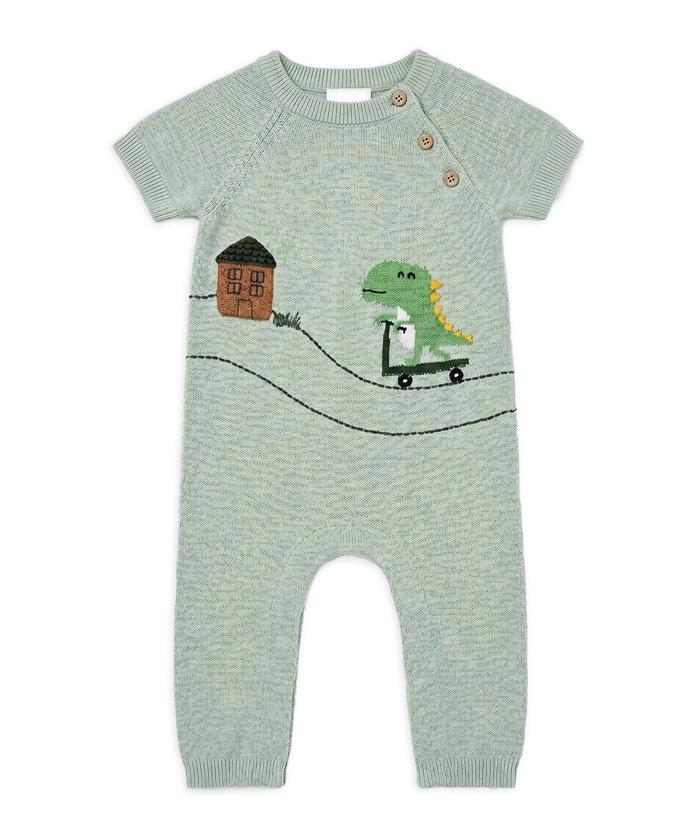 Dino Skater Jacquard Knit Baby Jumpsuit (Organic Cotton)