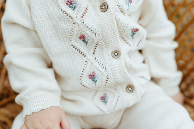 Floral Pointelle Knit Baby Cardigan (Organic Cotton) by Viverano