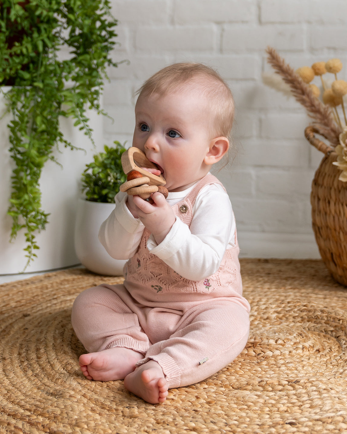 Floral Pointelle Knit Baby Overall Set (Organic Cotton)