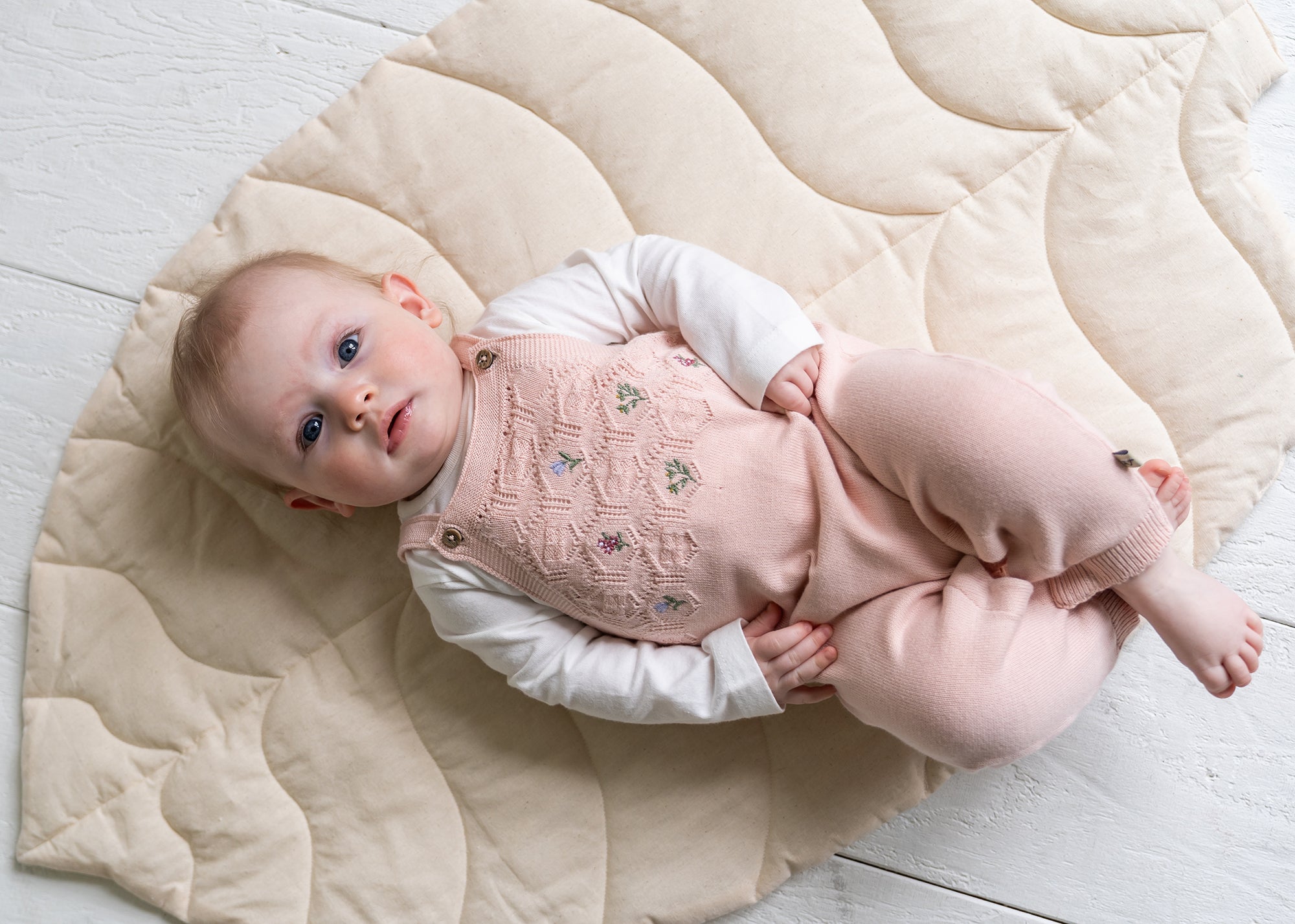 Floral Pointelle Knit Baby Overall Set (Organic Cotton)