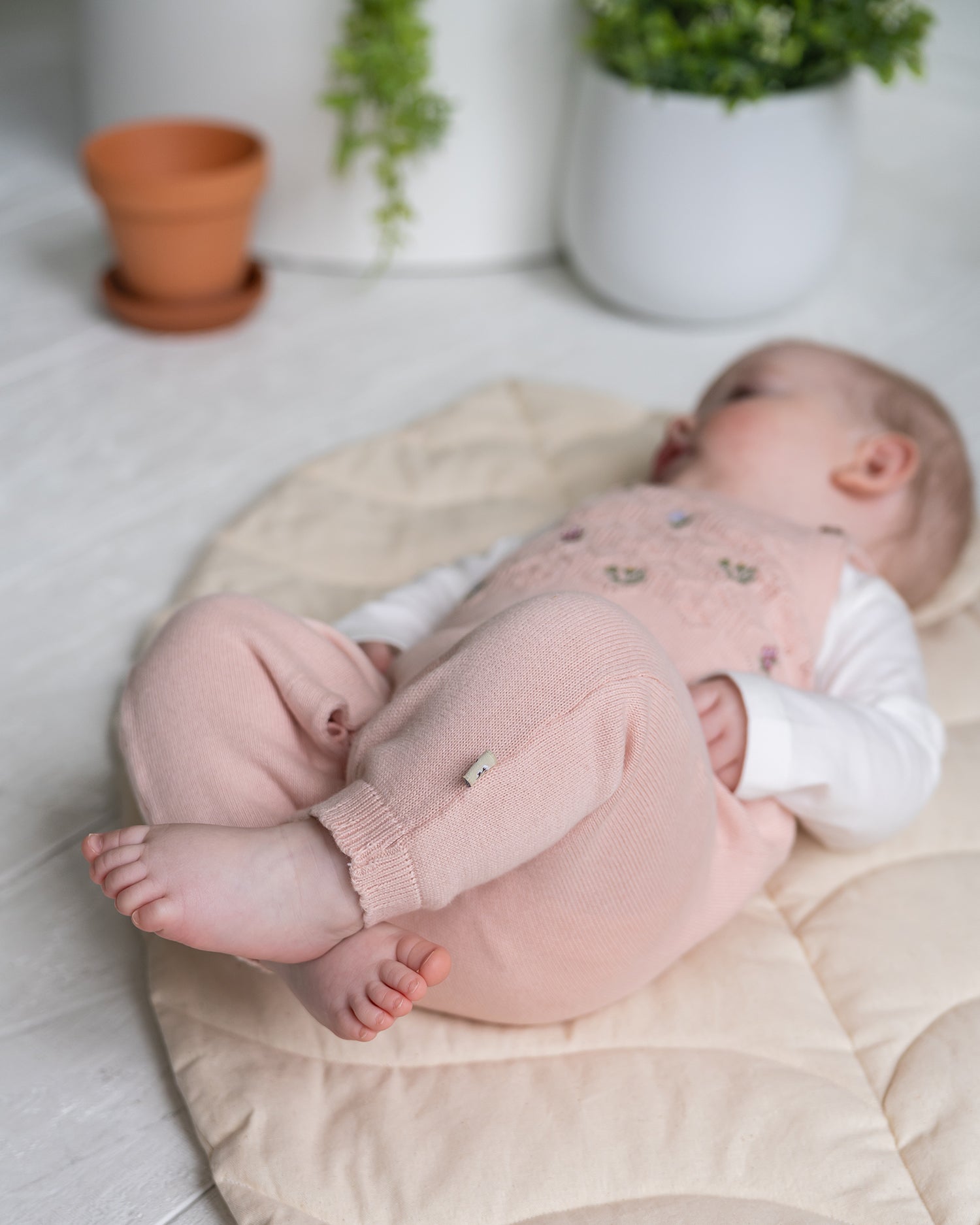 Floral Pointelle Knit Baby Overall Set (Organic Cotton)