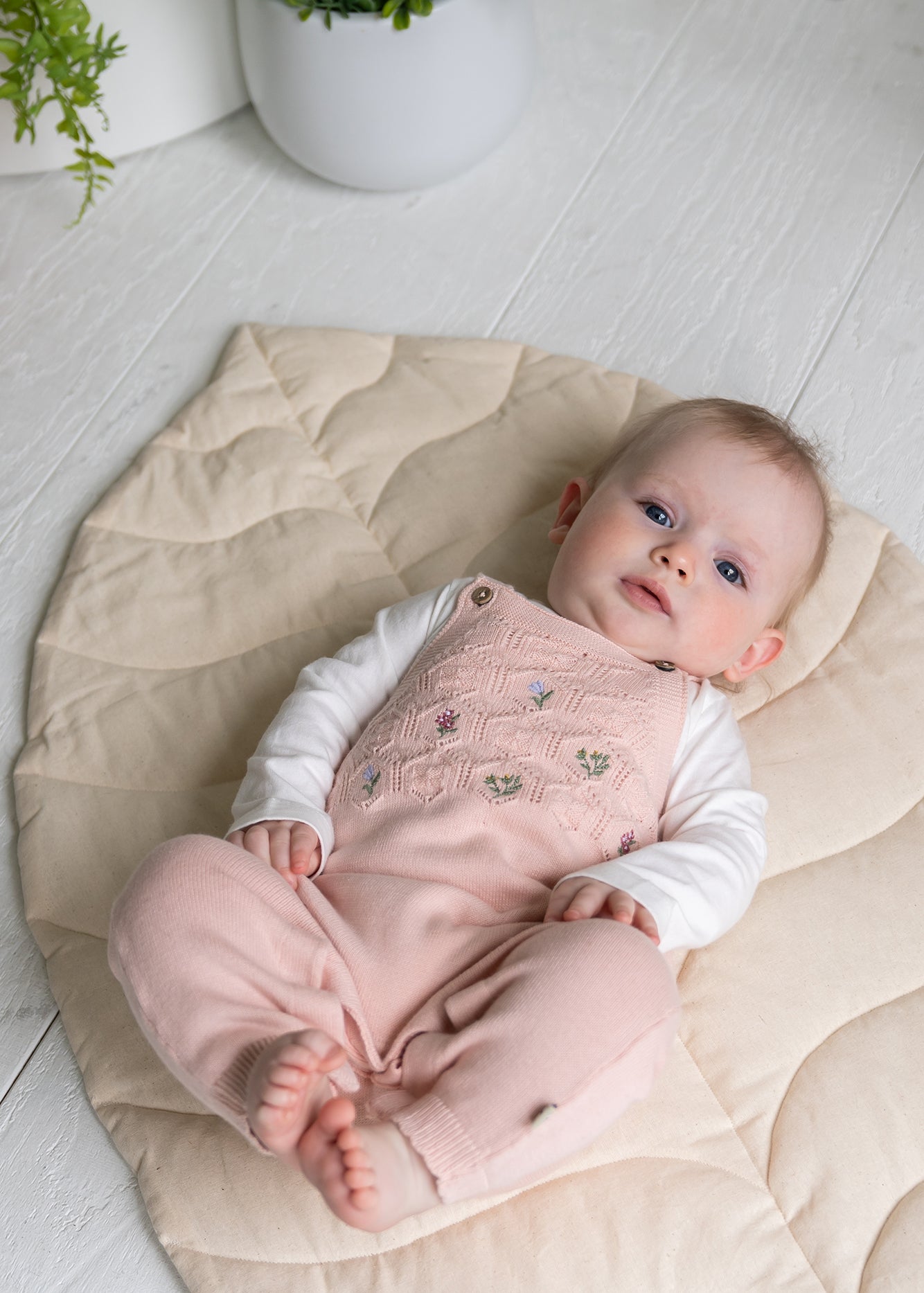 Floral Pointelle Knit Baby Overall Set (Organic Cotton)