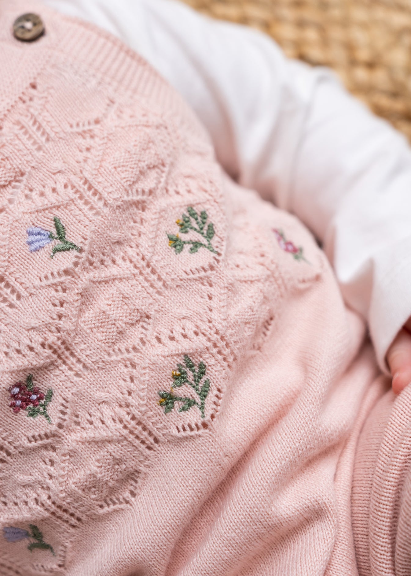 Floral Pointelle Knit Baby Overall Set (Organic Cotton)