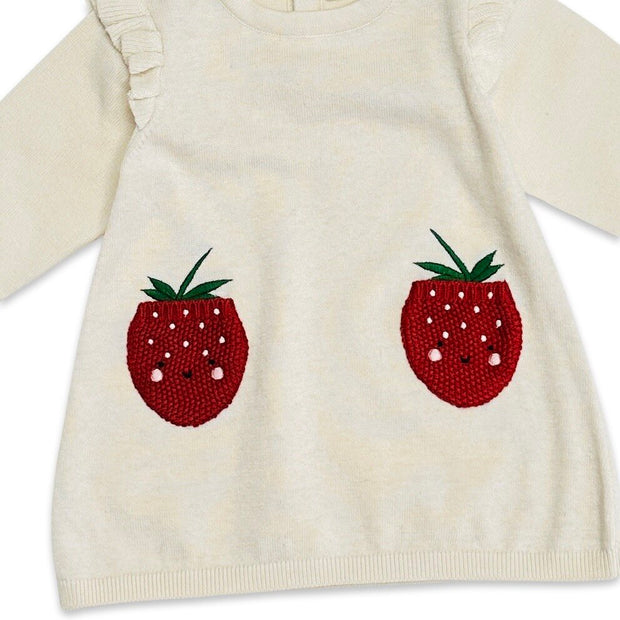 Strawberry Embroidered Pocket Ruffle Baby Dress (Organic)