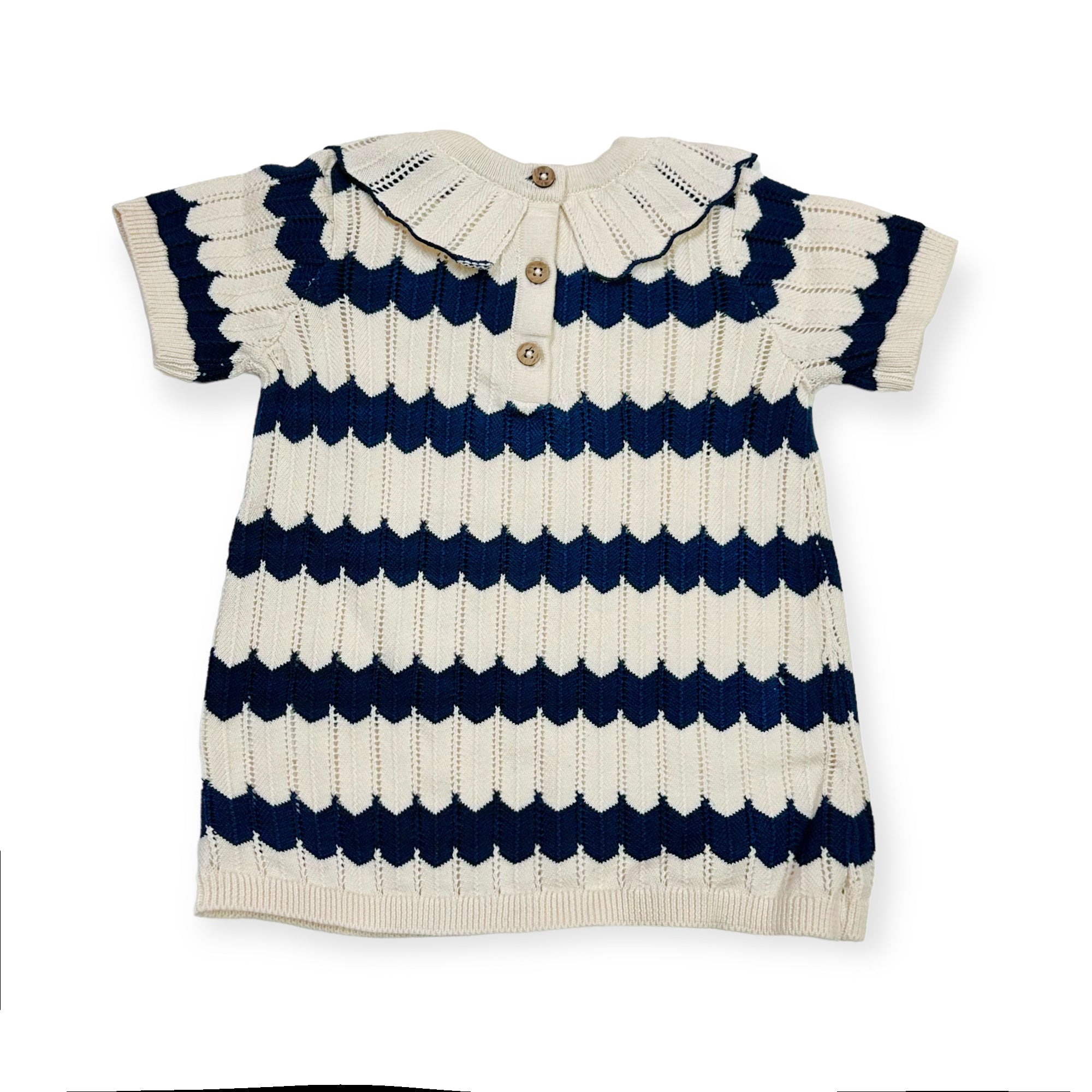 Ruffle Collar & Stripe Fancy Knit Baby Sweater Tunic Dress (Organic Cotton)