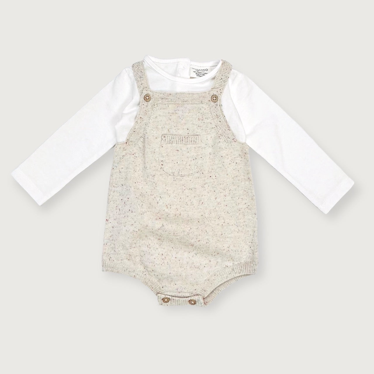 Speckled Sweater Knit Baby Overall Romper & Bodysuit Set (Organic Cotton)