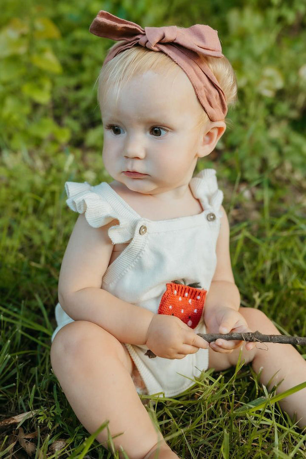Strawberry Embroidered Pocket Baby Romper (Organic Cotton)