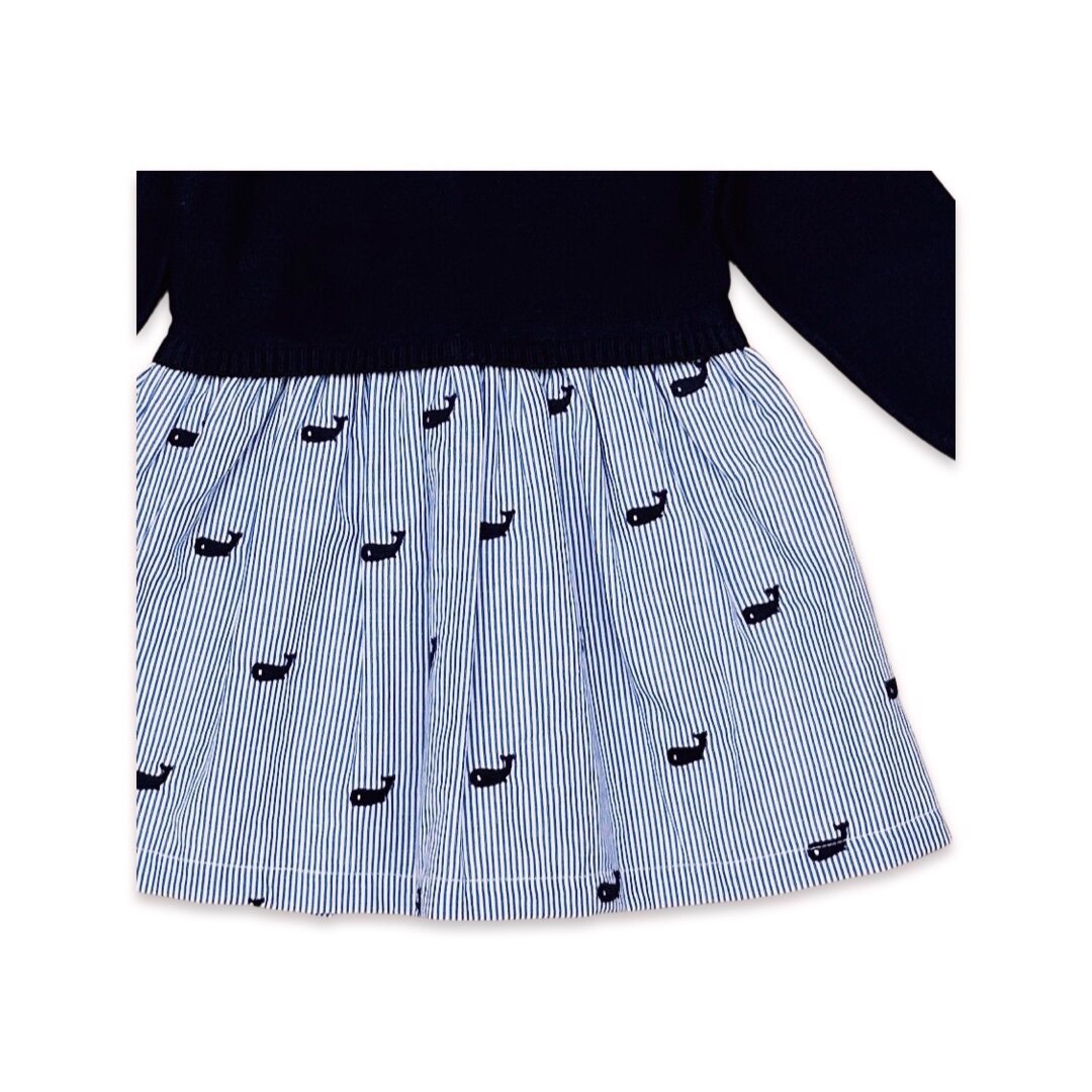 Whale Embroidered Pinstripe Baby Sweater Knit Dress (Organic)