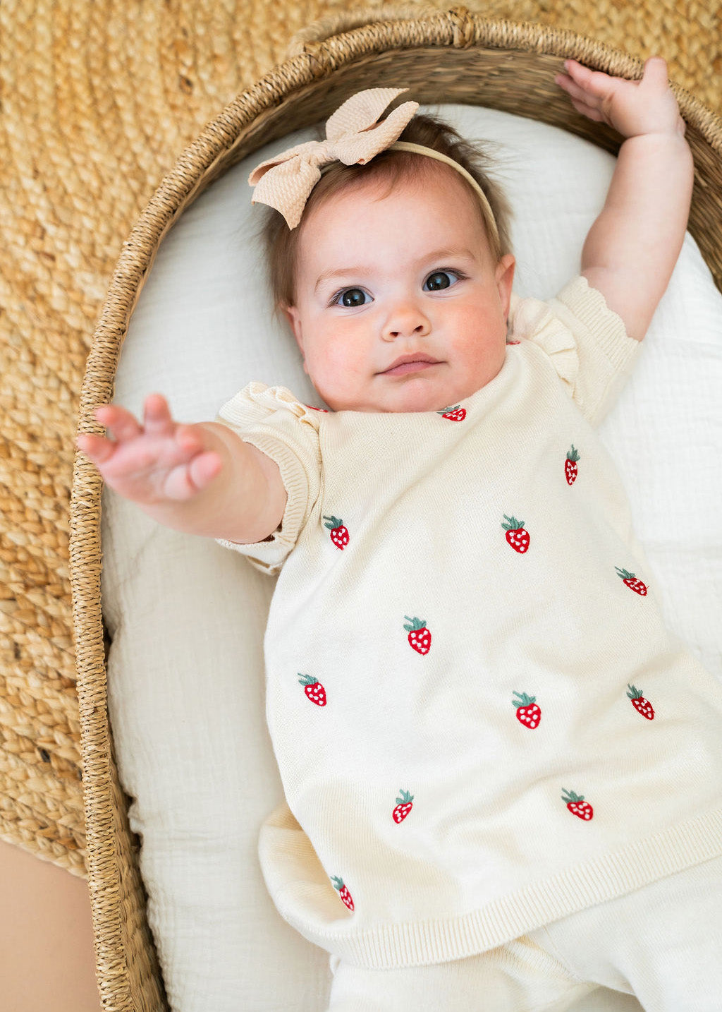 Strawberry Embroidered Sweater Knit Baby Dress (Organic Cotton) Sweet Cream / 12-18M Strawberry Embroidered Sweater Knit Baby Dress (Organic Cotton) Sweet Cream / 12-18M