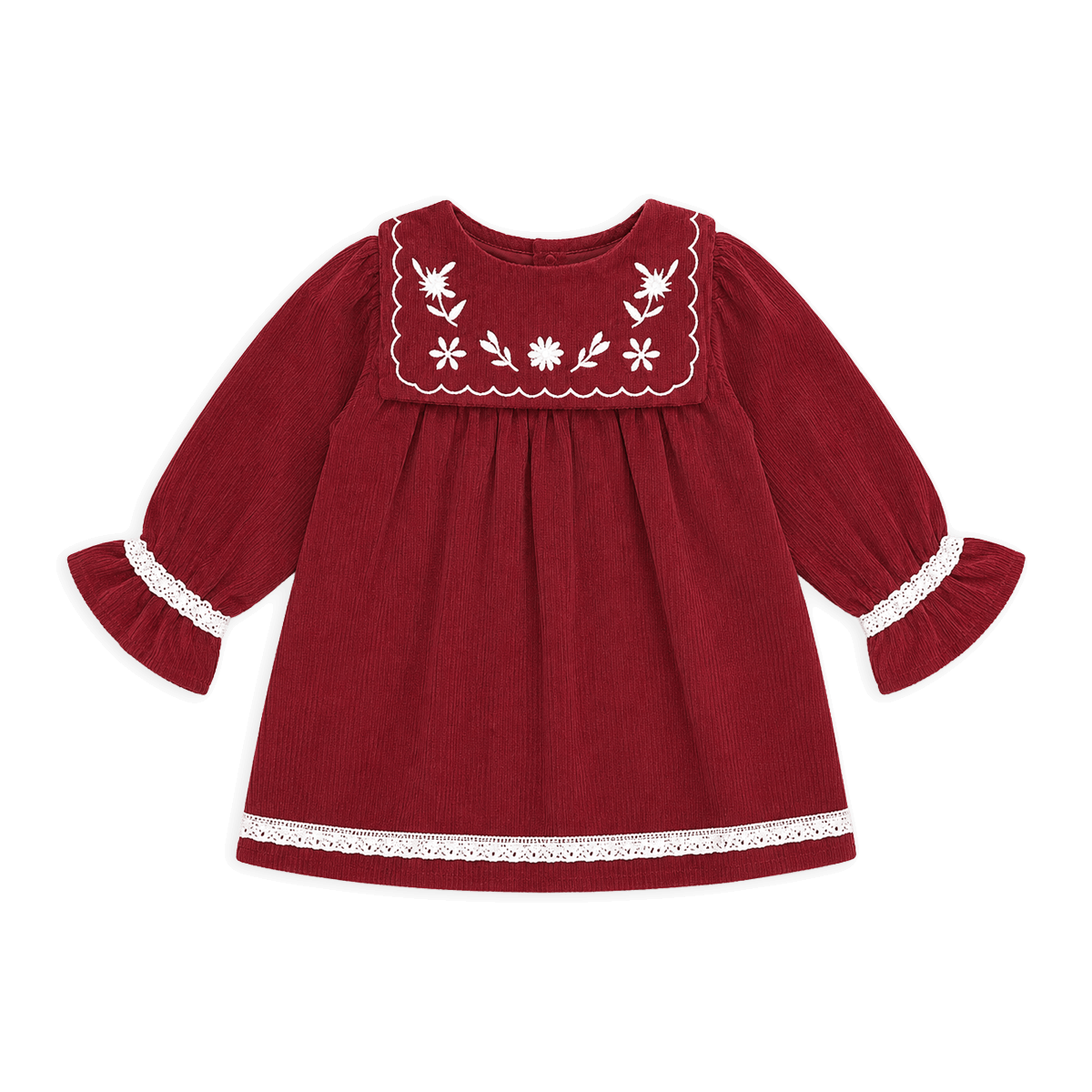 Organic Sailor Collar Embroidered Corduroy Baby Dress