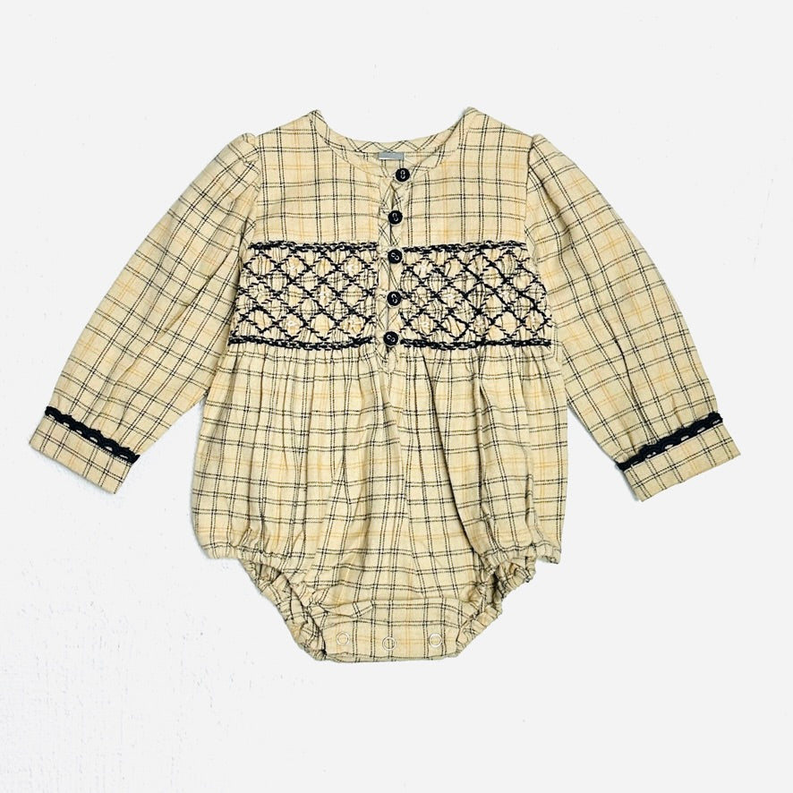 Hand Smocked Gingham Baby Romper (Organic)