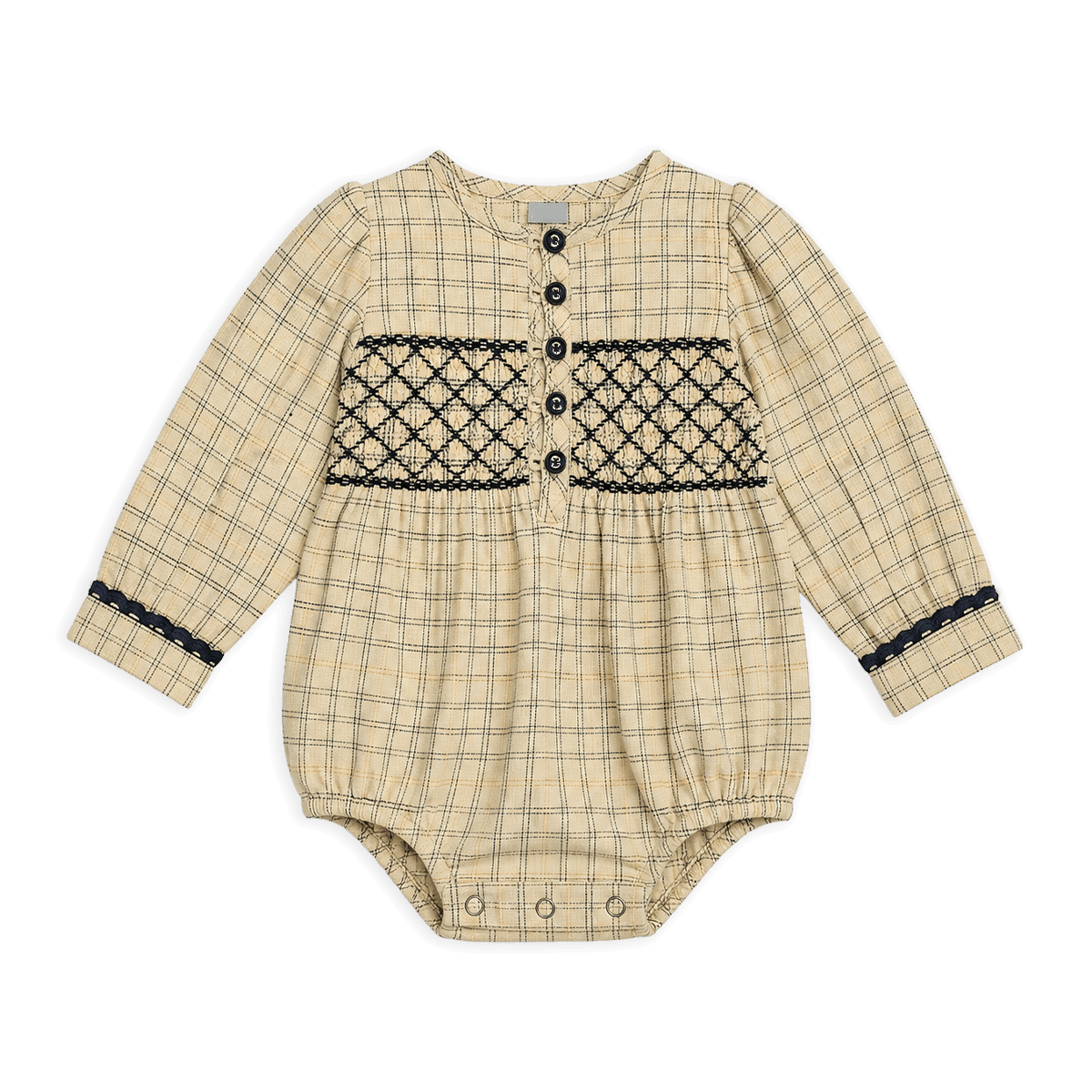 Hand Smocked Gingham Baby Romper Organic
