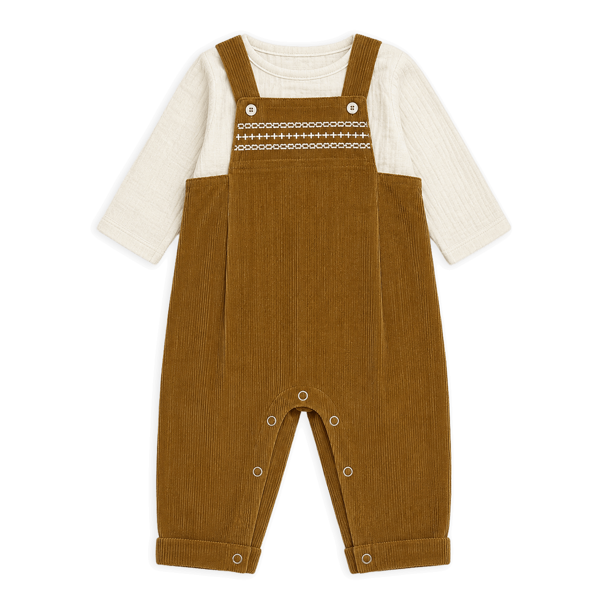 organic corduroy baby overall set with muslin shirt