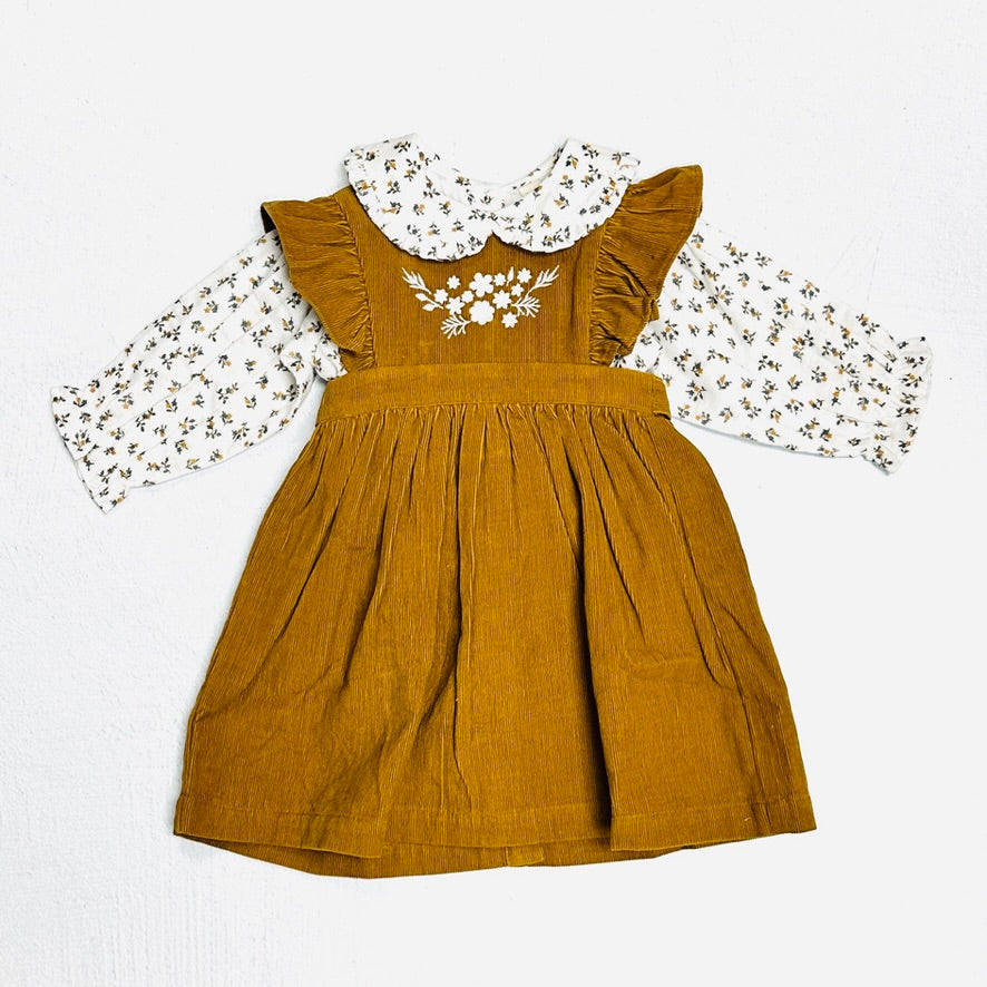 princess polly baby blue dress Alice Corduroy Pinafore Dress + Floral Shirt SET (Organic)