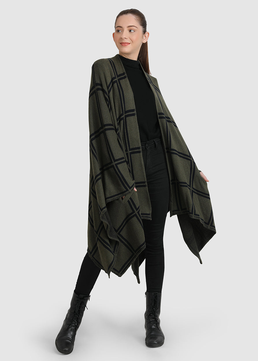 Gaia Eco-Chic Jacquard Knit Women's Travel Blanket Wrap - Checks (Organic Cotton)