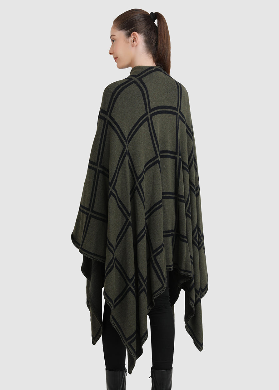 Gaia Eco-Chic Jacquard Knit Women's Travel Blanket Wrap - Checks (Organic Cotton)