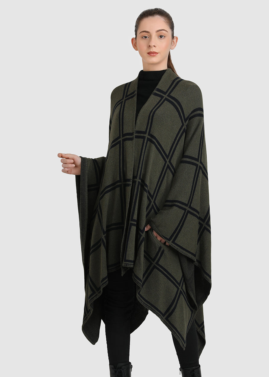 Gaia Eco-Chic Jacquard Knit Women's Travel Blanket Wrap - Checks (Organic Cotton)