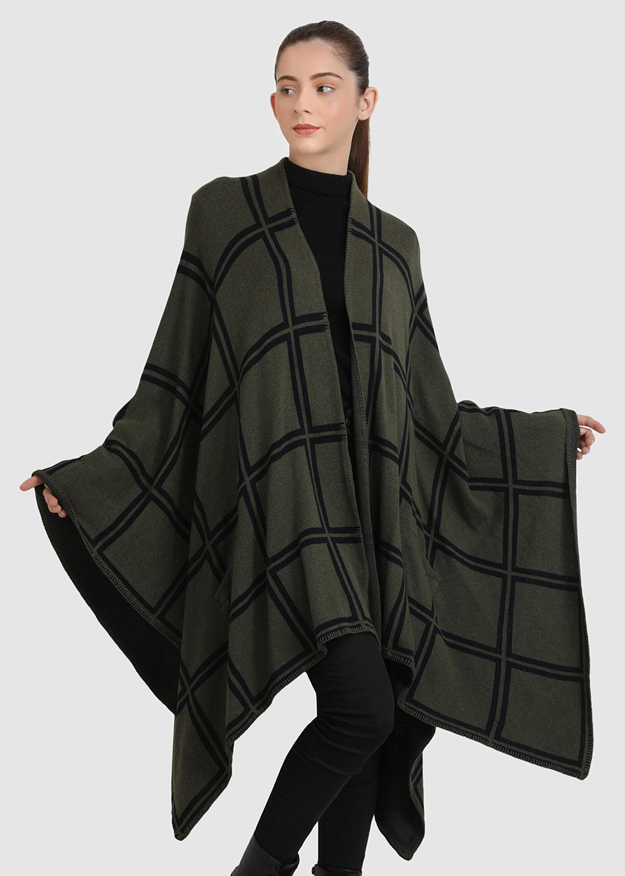Gaia Eco-Chic Jacquard Knit Women's Travel Blanket Wrap - Checks (Organic Cotton)