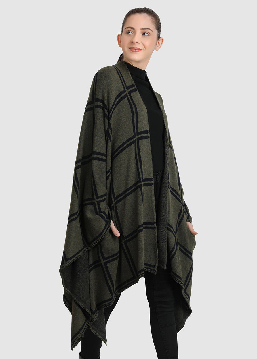 Gaia Eco-Chic Jacquard Knit Women's Travel Blanket Wrap - Checks (Organic Cotton)