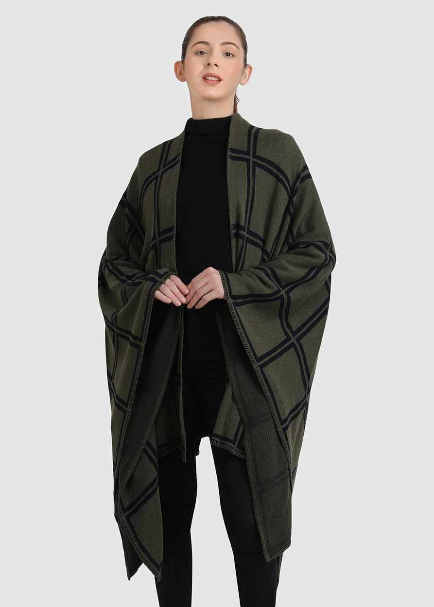 Gaia Eco-Chic Jacquard Knit Women's Travel Blanket Wrap - Checks (Organic Cotton)